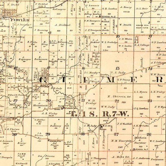 Vintage Map of Adams County, Illinois, 1889