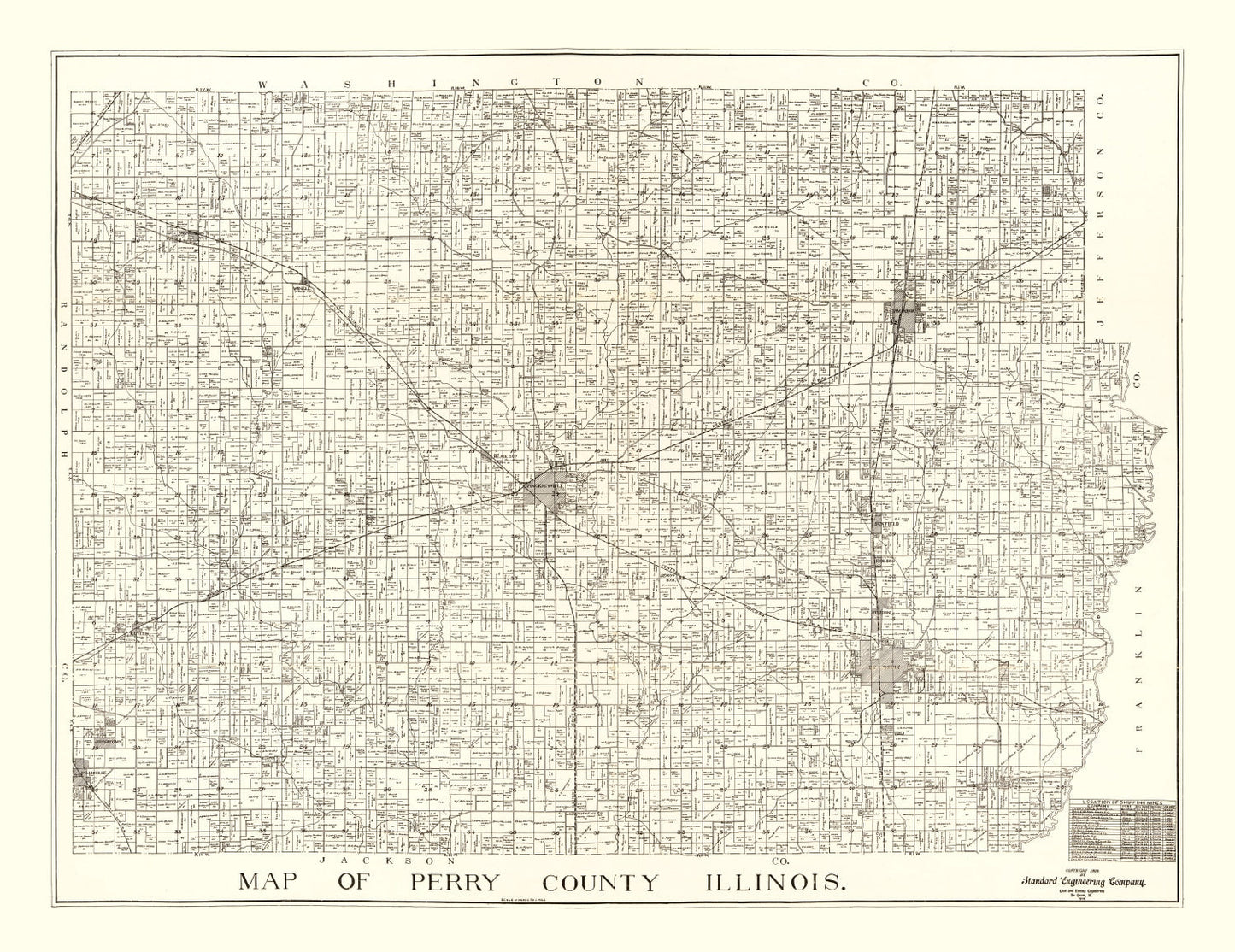 Vintage Map of Perry County, Illinois, 1908