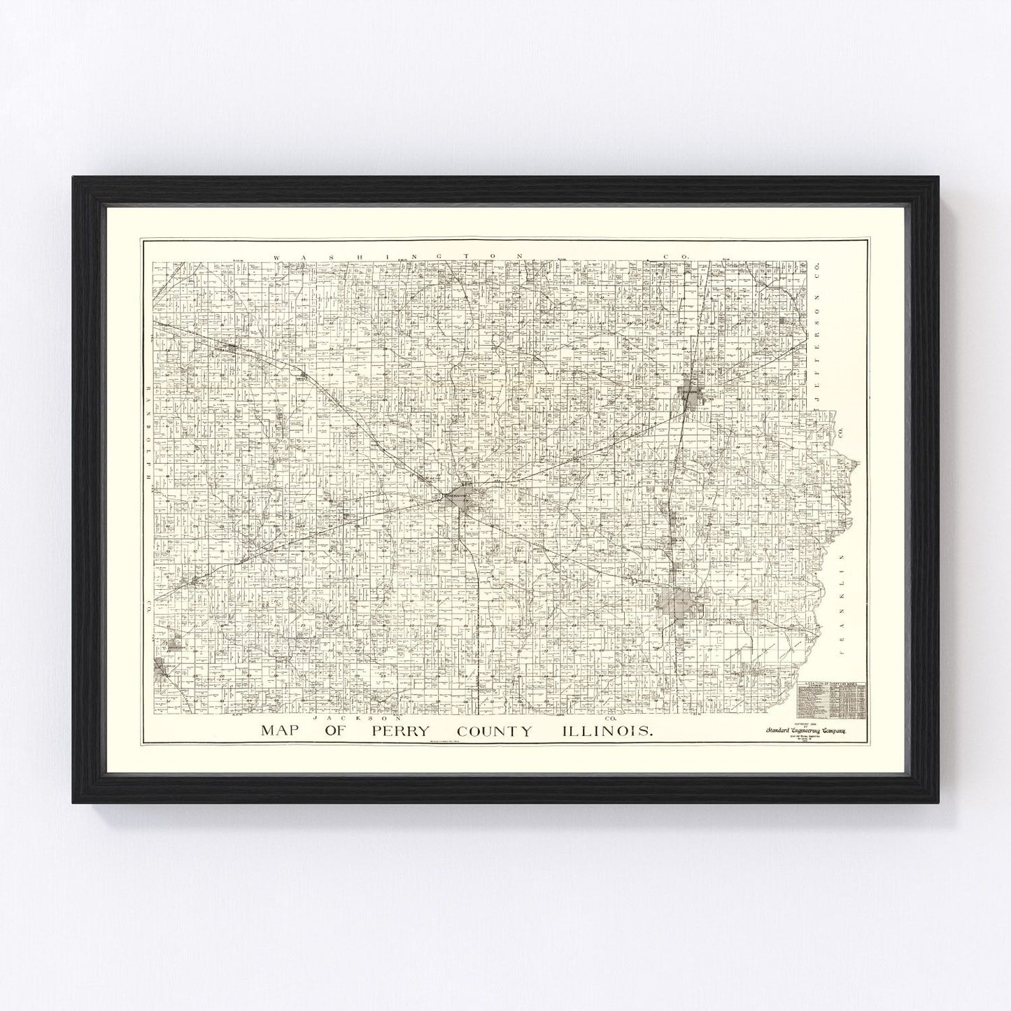 vintage map of Perry County, Illinois, 1908
