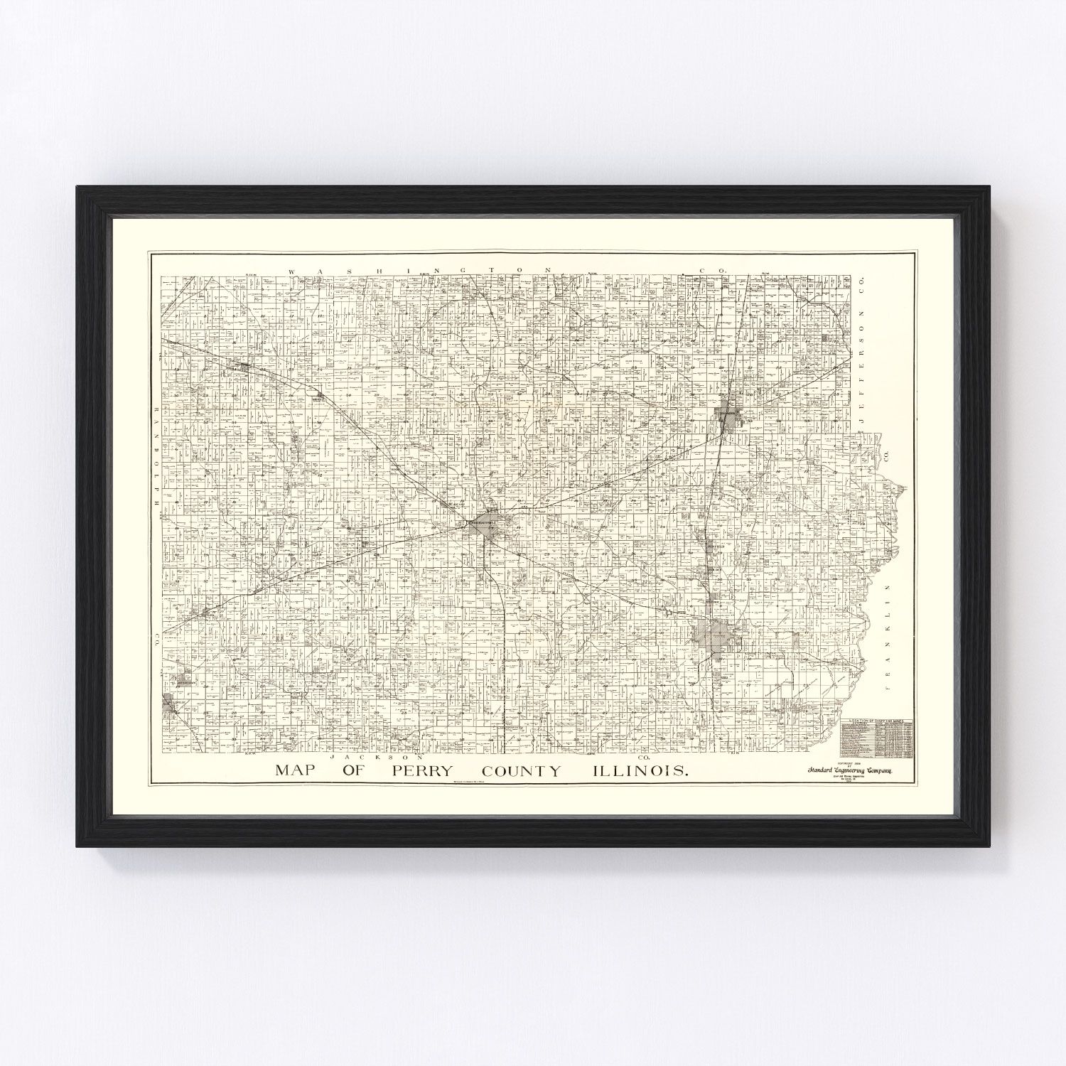 vintage map of Perry County, Illinois, 1908