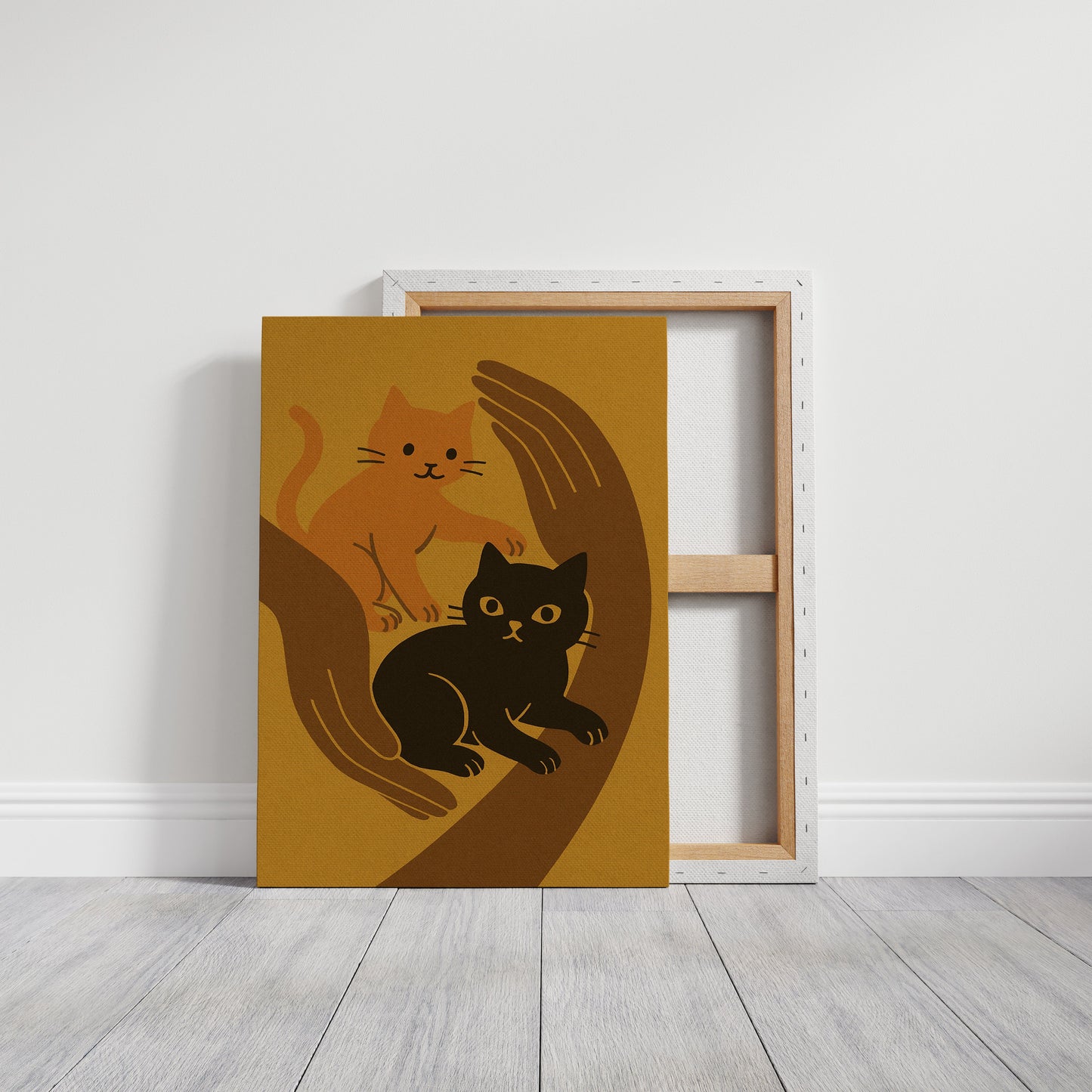 Two Cats Embrace Minimalist Cat Wall Art Print
