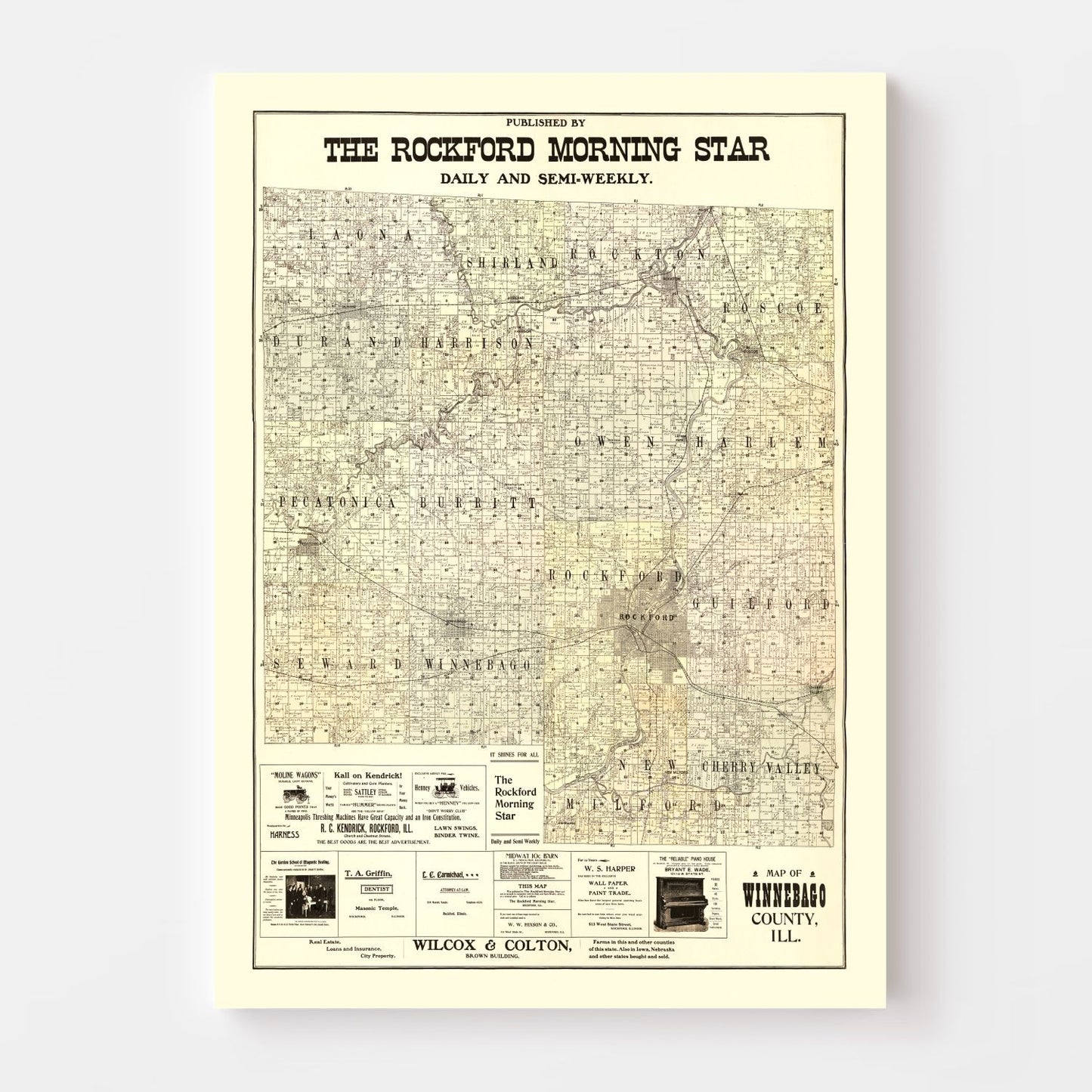 Vintage Map of Winnebago County, Illinois 1902