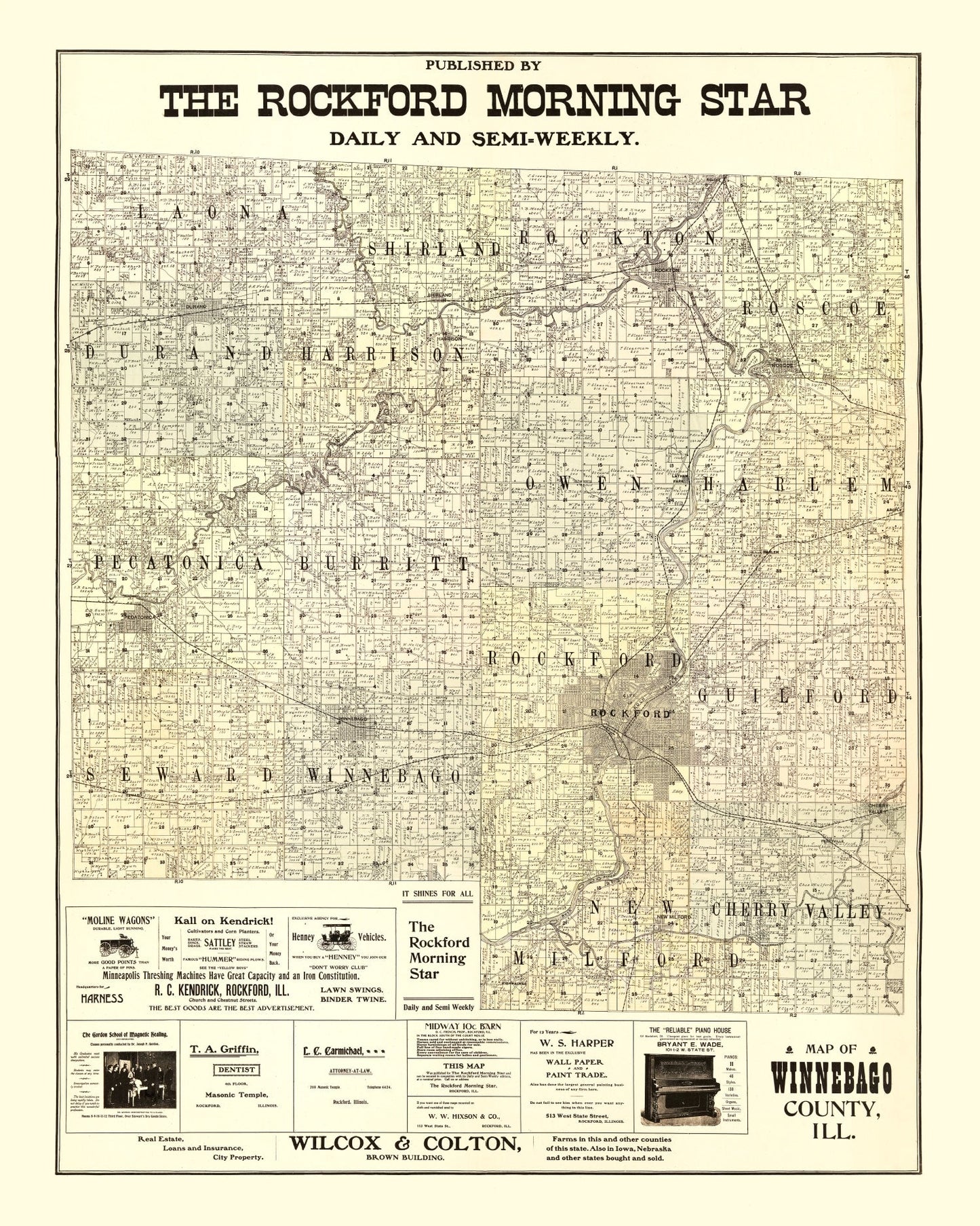 Vintage Map of Winnebago County, Illinois 1902