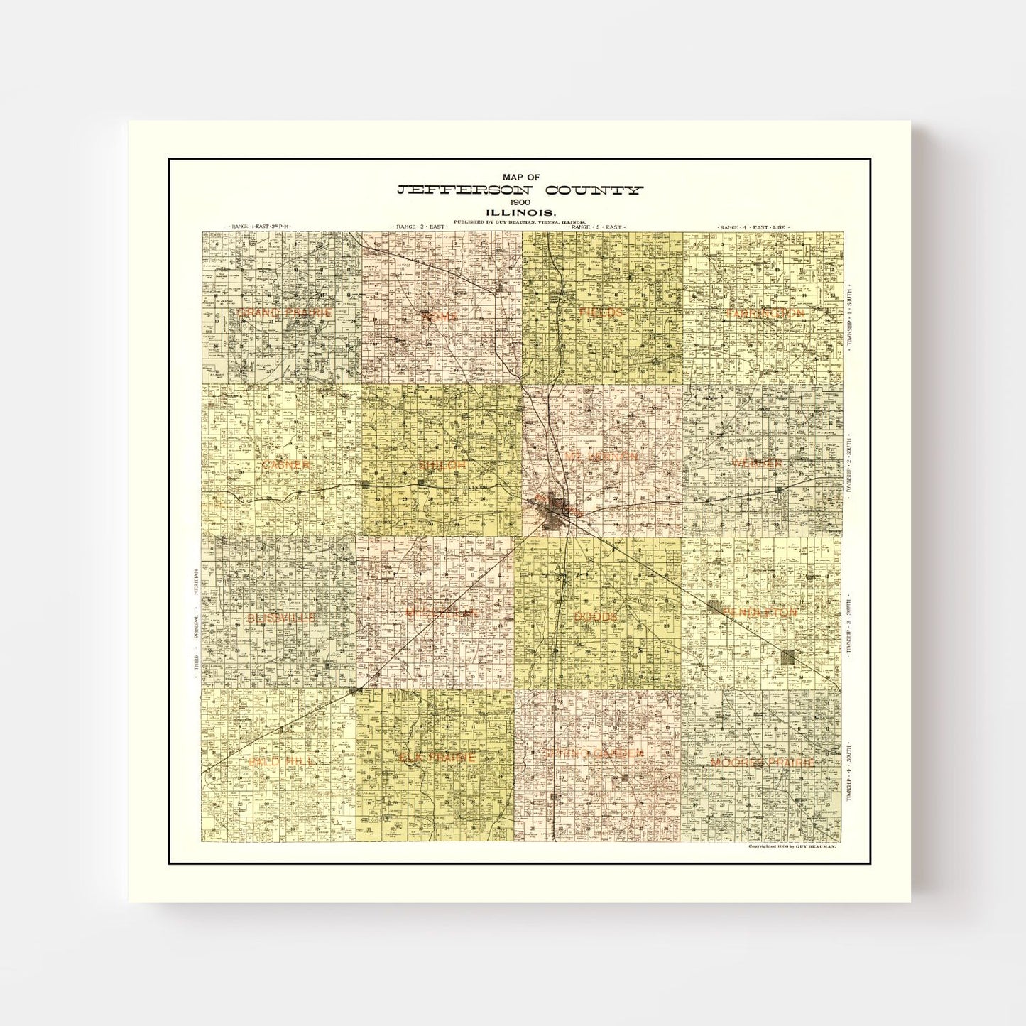 Vintage Map of Jefferson County, Illinois, 1900