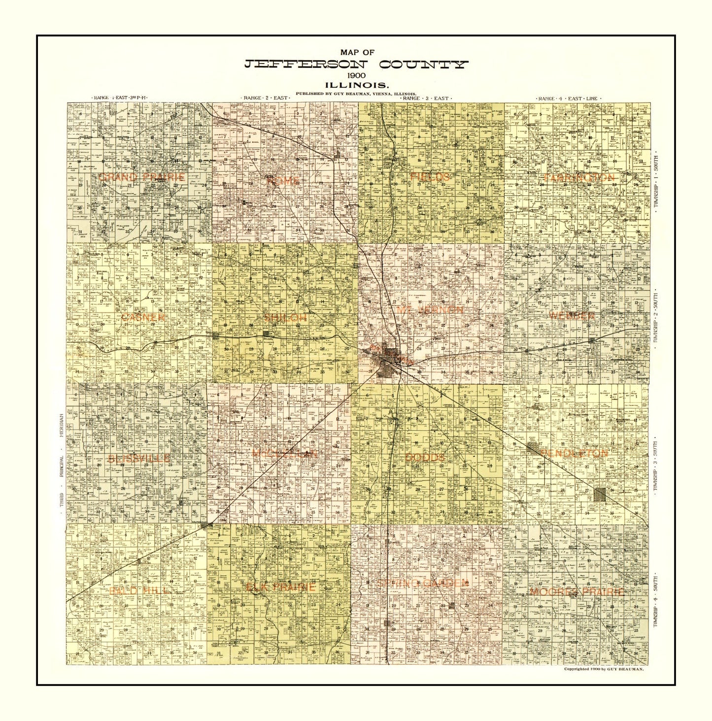 Vintage Map of Jefferson County, Illinois, 1900