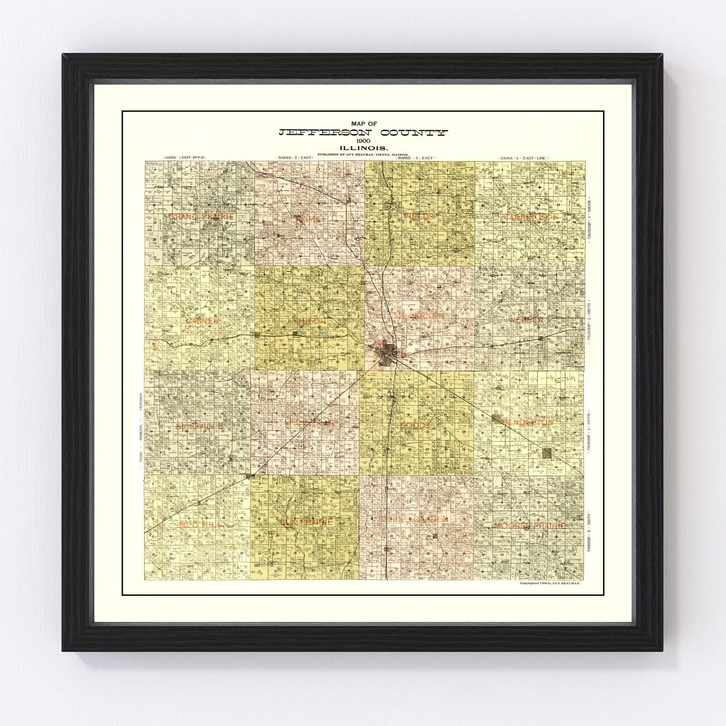 Vintage map of Jefferson County, Illinois, 1900