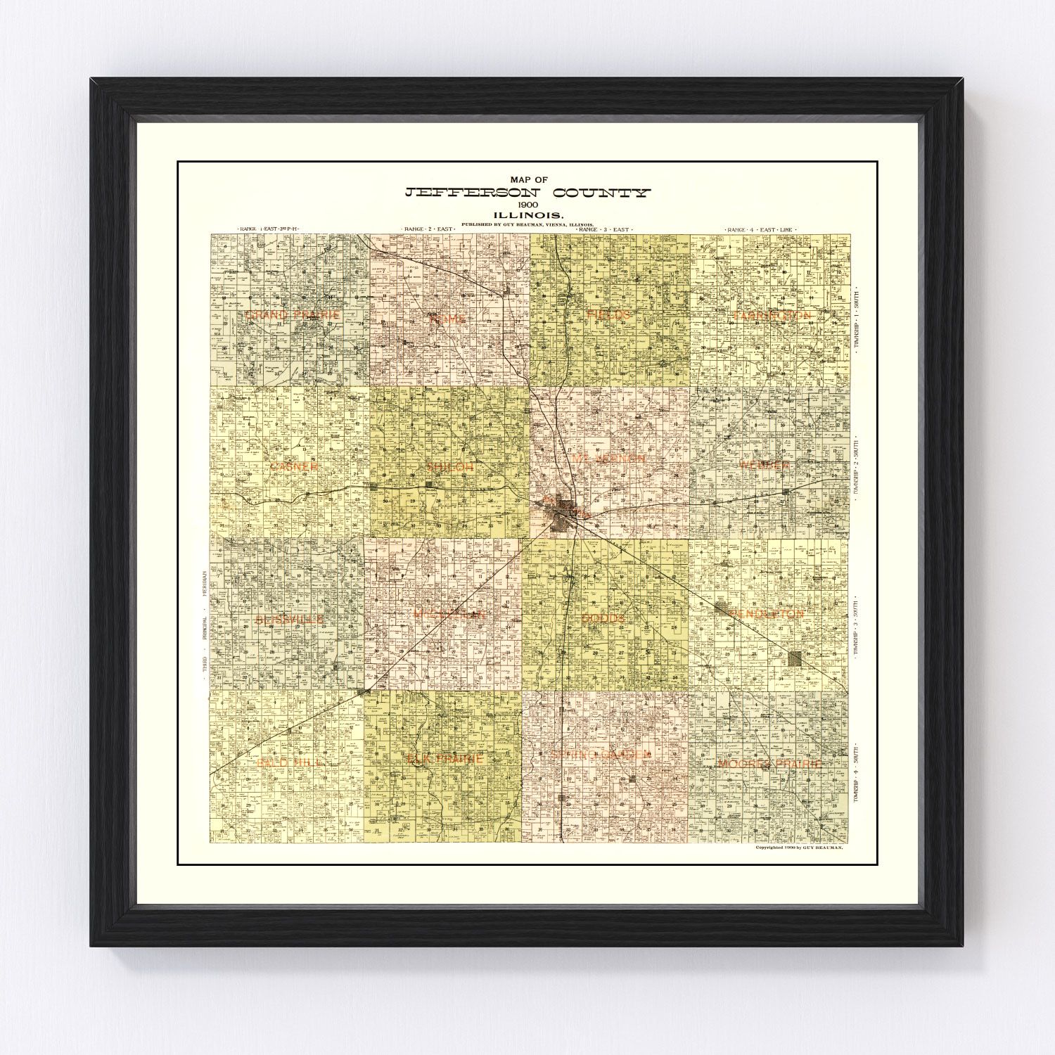Vintage map of Jefferson County, Illinois, 1900