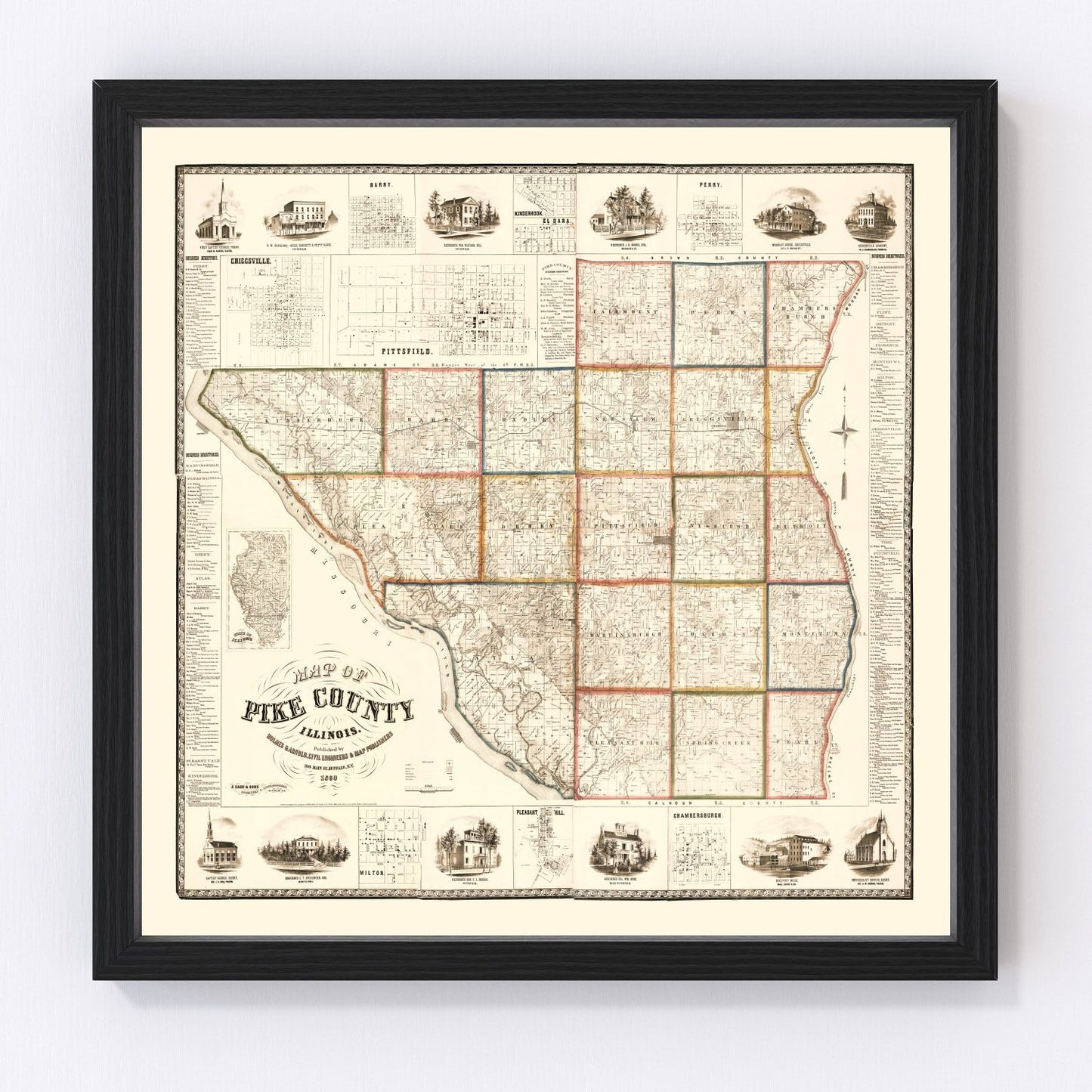 vintage map of Pike County, Illinois, 1860