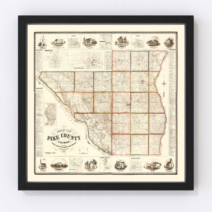 vintage map of Pike County, Illinois, 1860