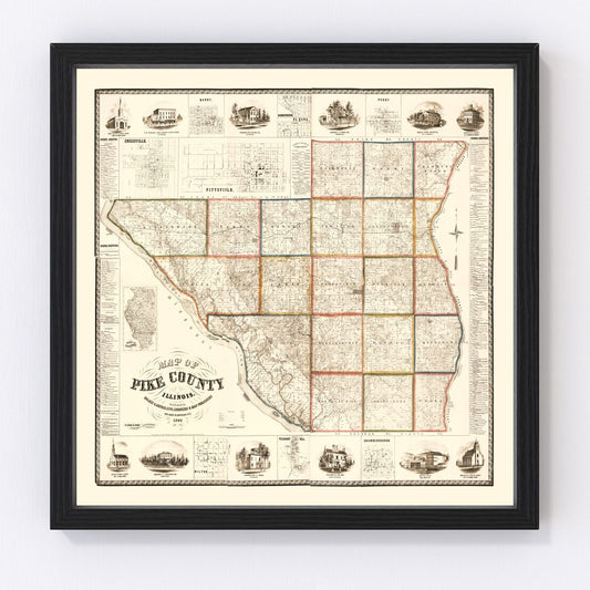 vintage map of Pike County, Illinois, 1860