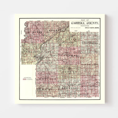 Vintage Map of Carroll County, Indiana, 1898