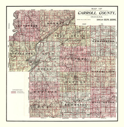 Vintage Map of Carroll County, Indiana, 1898