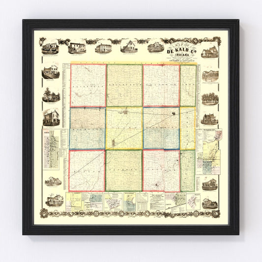 Vintage map of DeKalb County, Indiana, 1863