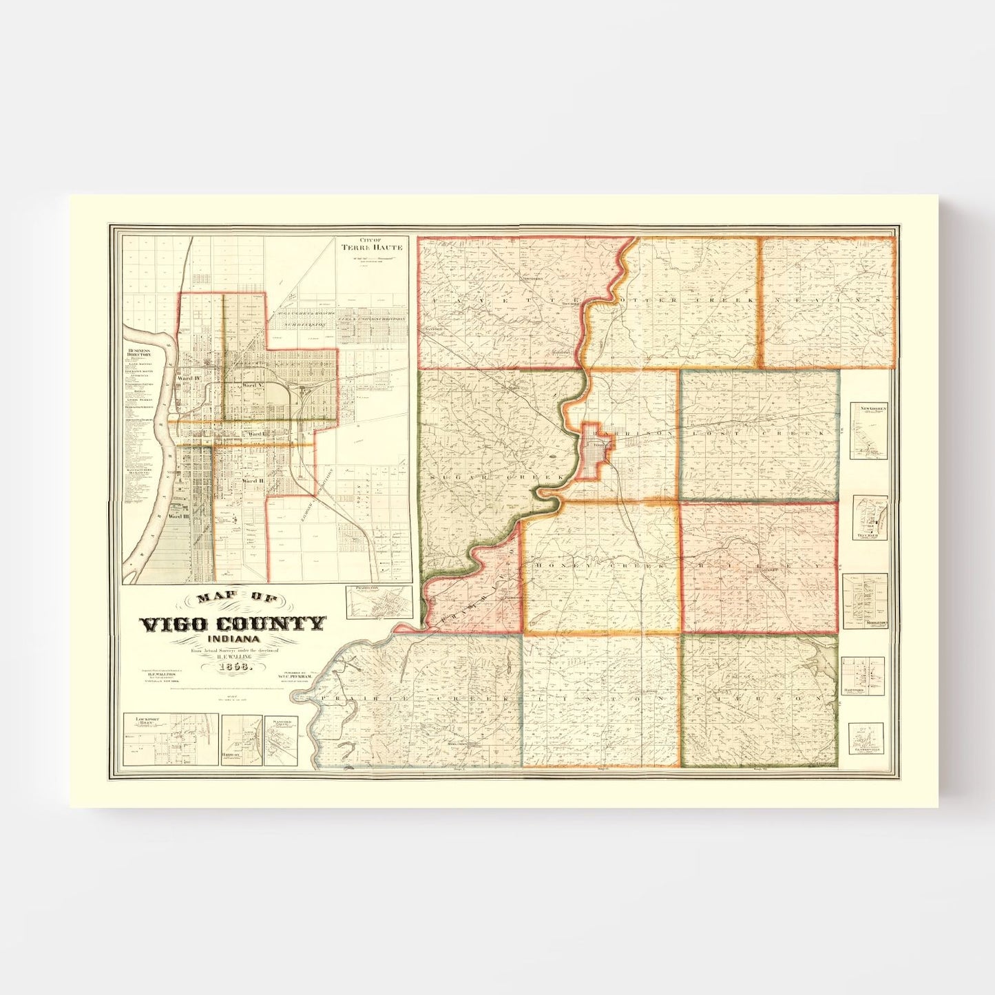 Vintage Map of Vigo County, Indiana, 1858