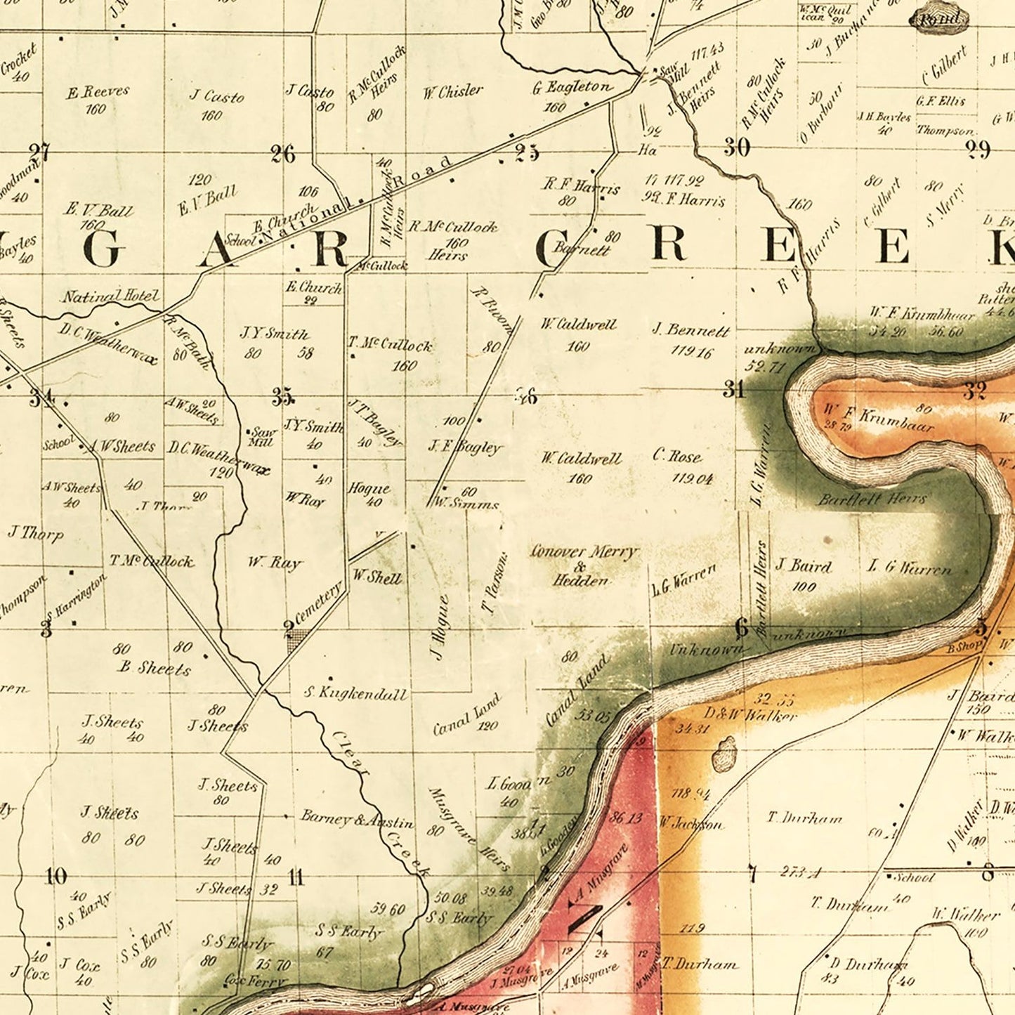 Vintage Map of Vigo County, Indiana, 1858