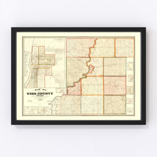 vintage map of Vigo County, Indiana, 1858