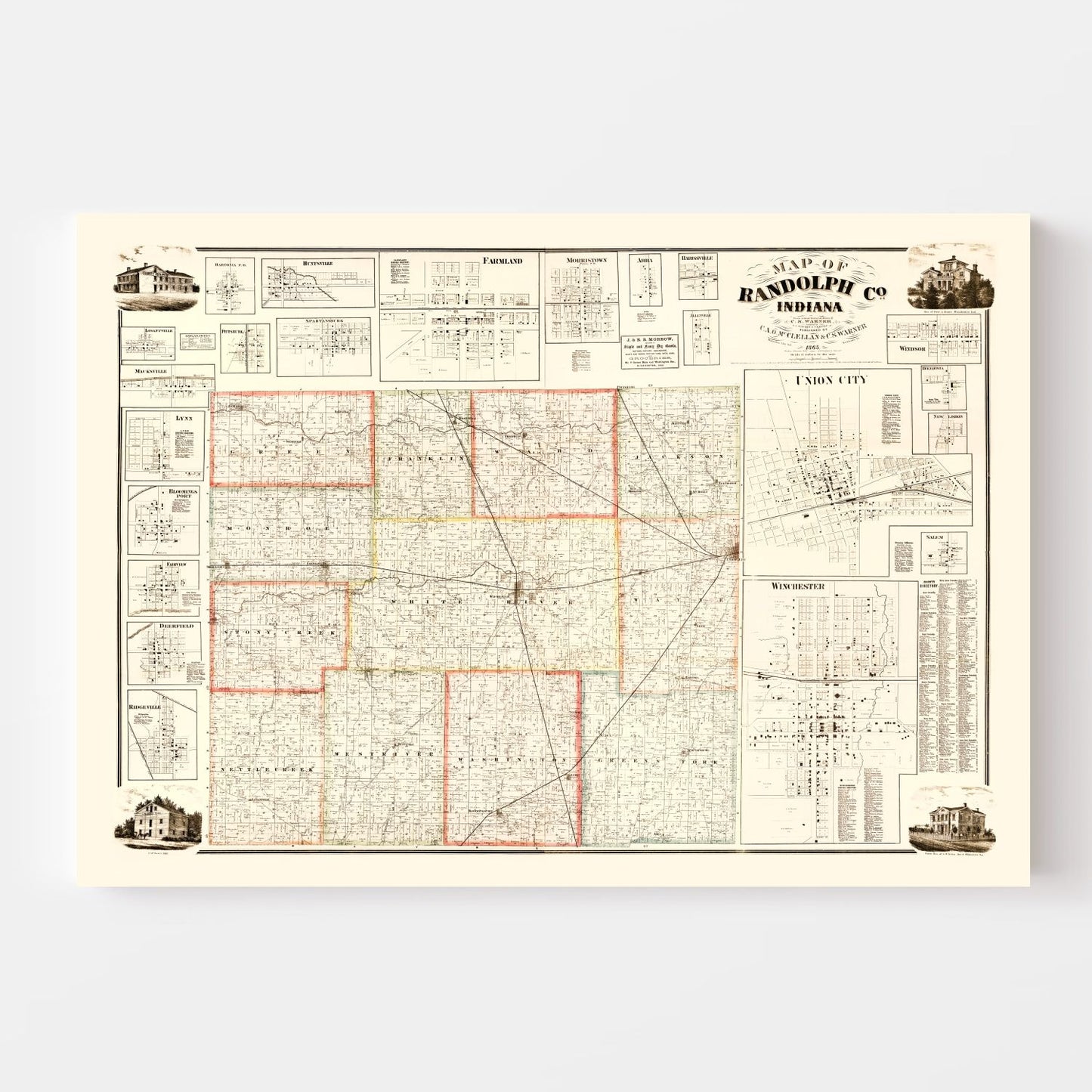 Vintage Map of Randolph County, Indiana, 1865