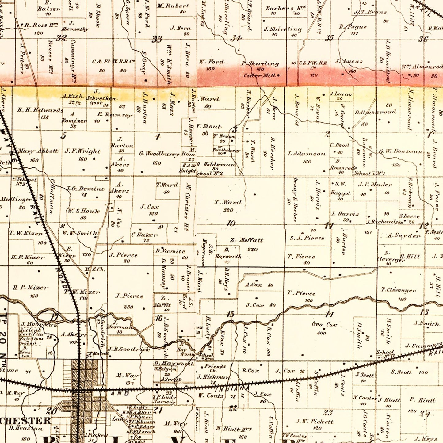 Vintage Map of Randolph County, Indiana, 1865
