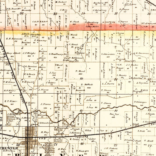 Vintage Map of Randolph County, Indiana, 1865