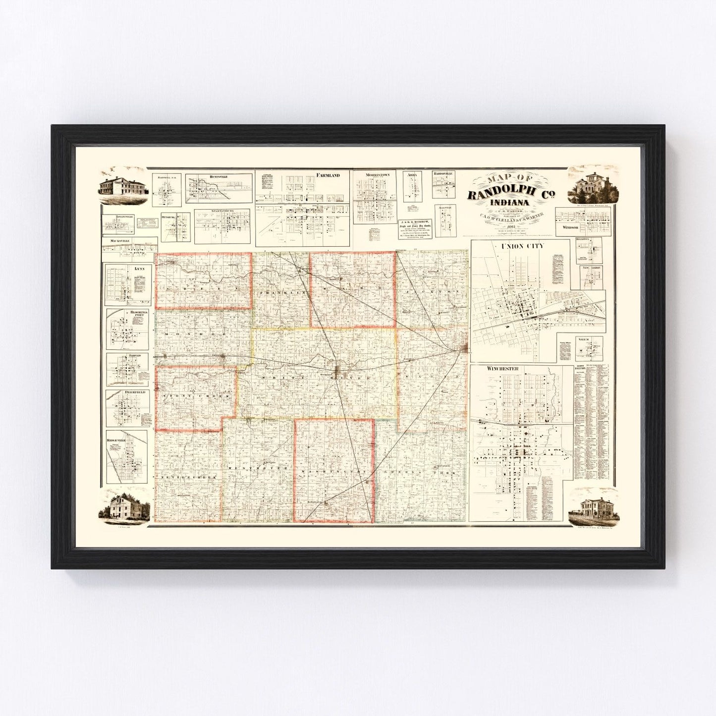 Vintage map of Randolph County, Indiana, 1865