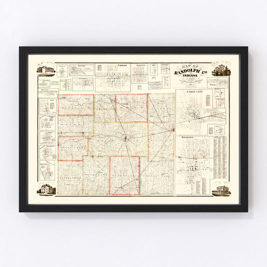 Vintage map of Randolph County, Indiana, 1865