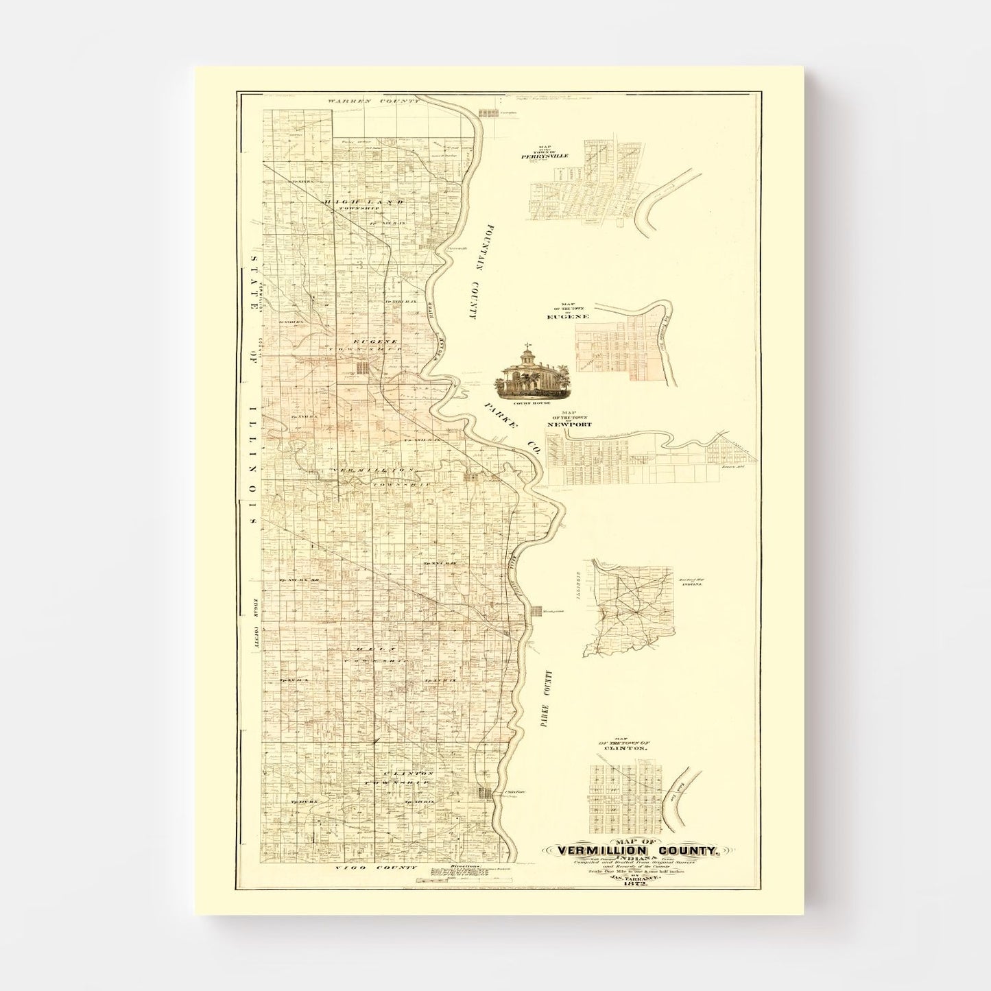 Vintage Map of Vermillion County, Indiana, 1872