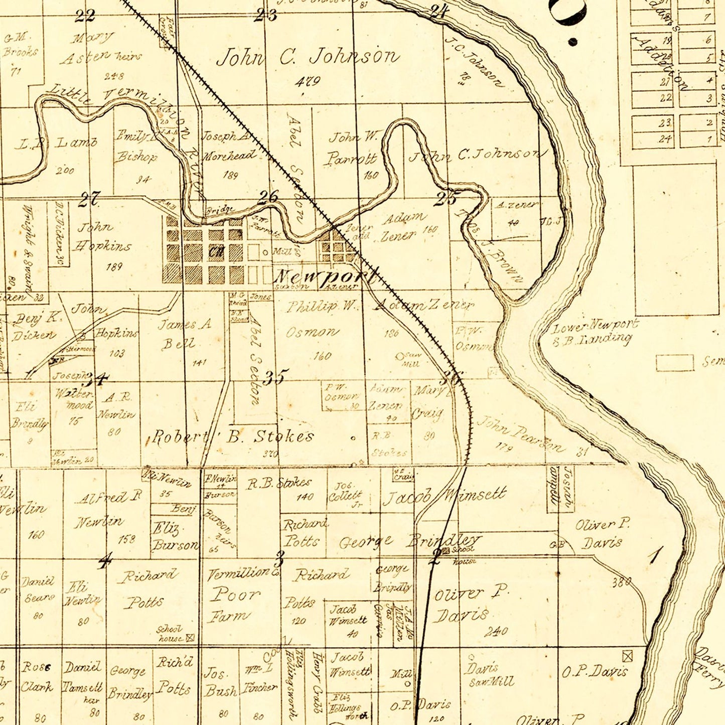 Vintage Map of Vermillion County, Indiana, 1872