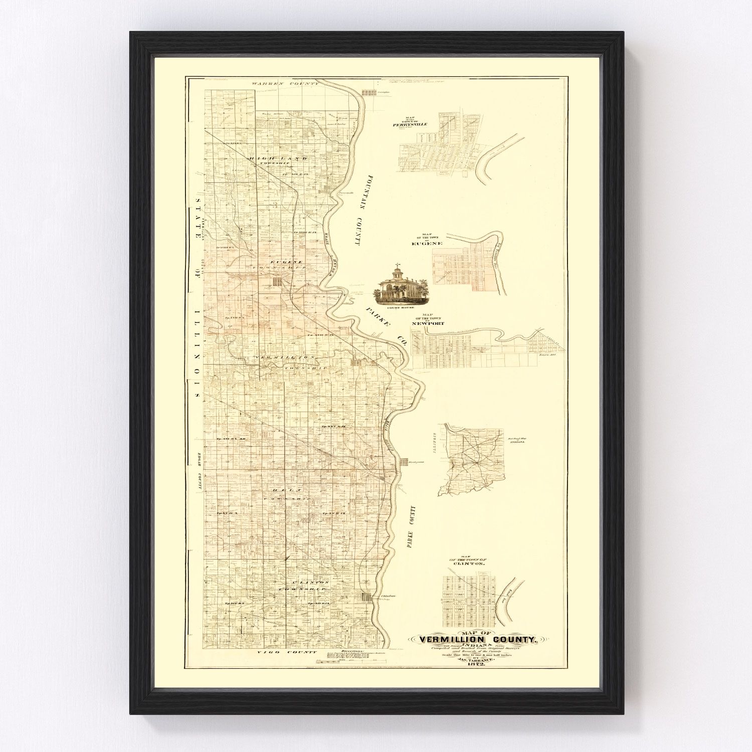 Vintage map of Vermillion County, Indiana, 1872