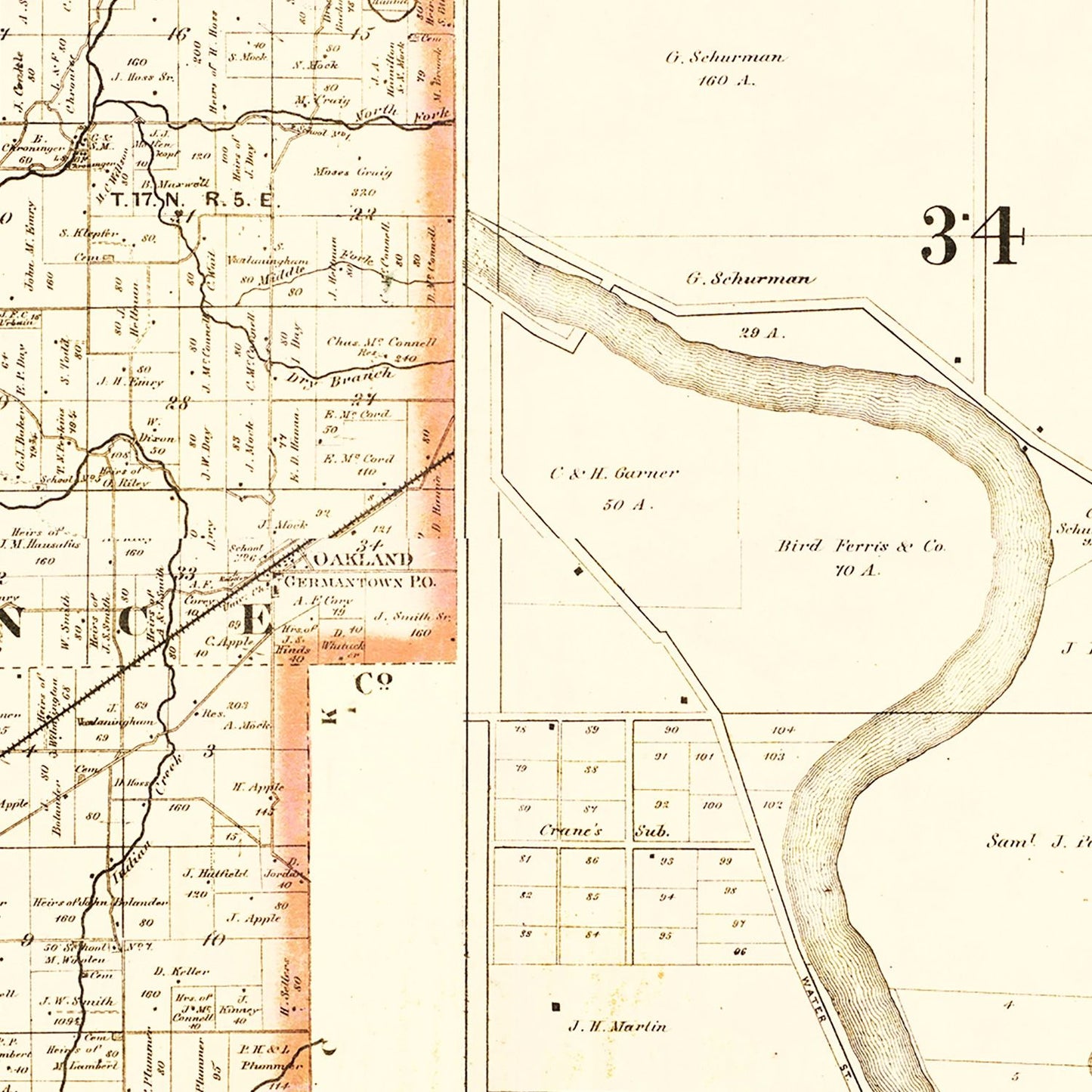 Vintage Map of Marion County, Indiana, 1866