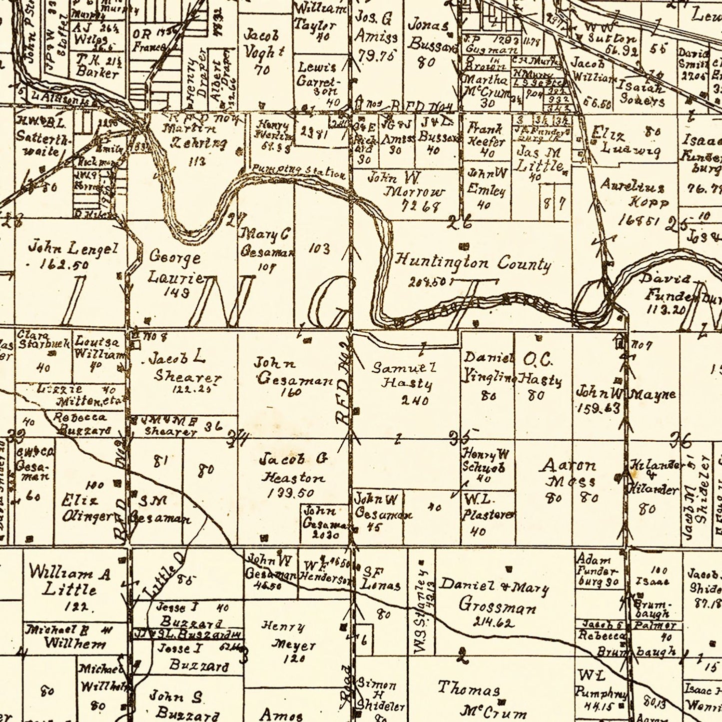 Vintage Map of Huntington County, Indiana, 1903