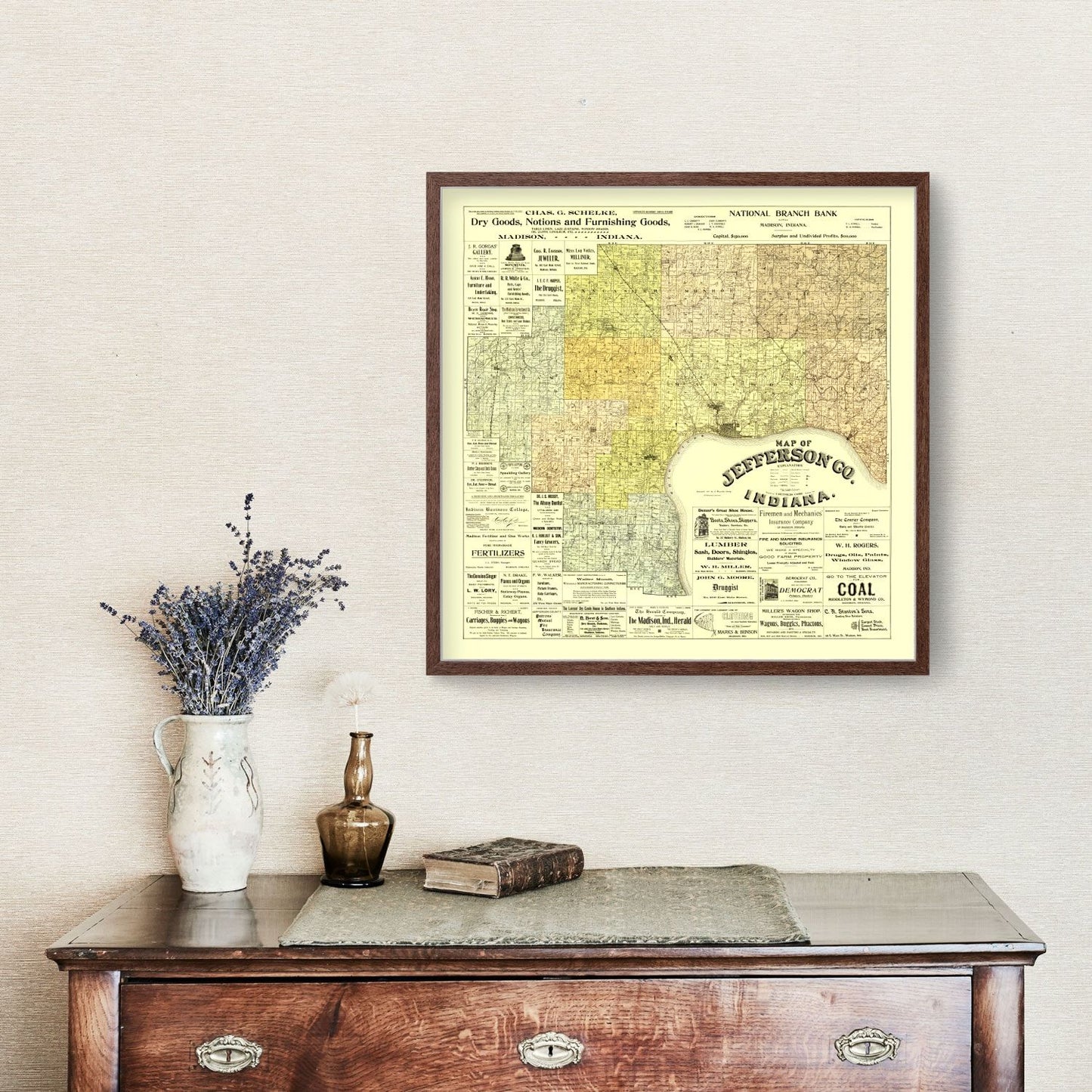 Vintage Map of Jefferson County, Indiana, 1900