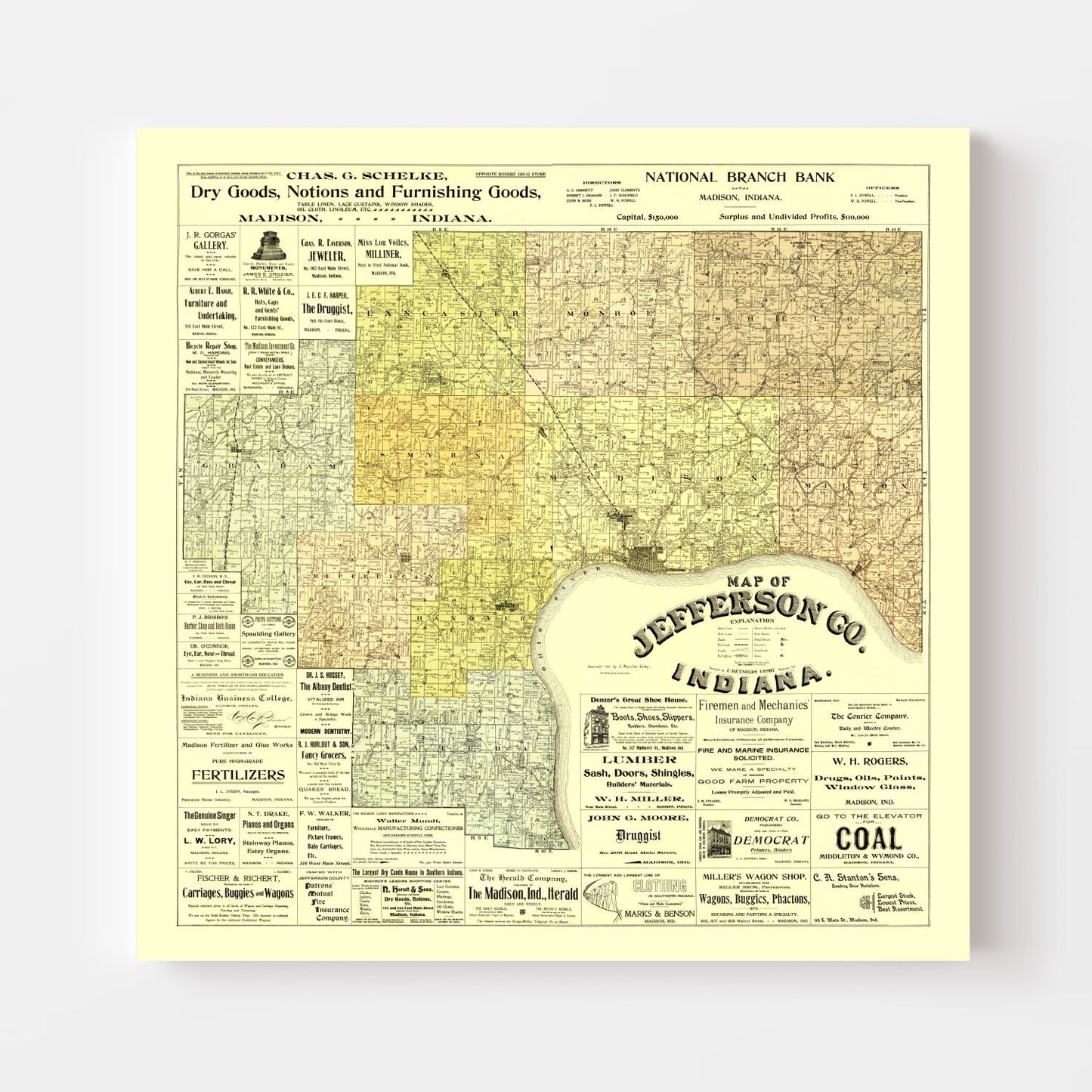 Vintage Map of Jefferson County, Indiana, 1900