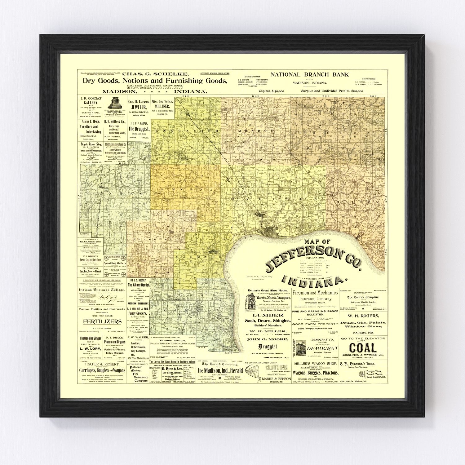 Vintage map of Jefferson County, Indiana, 1900