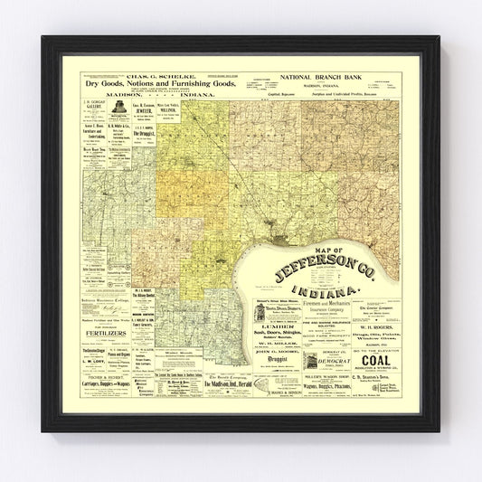 Vintage map of Jefferson County, Indiana, 1900