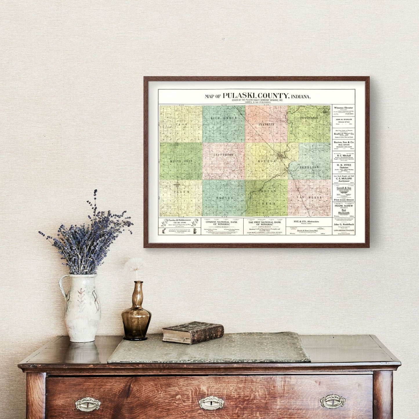 Vintage Map of Pulaski County, Indiana, 1907