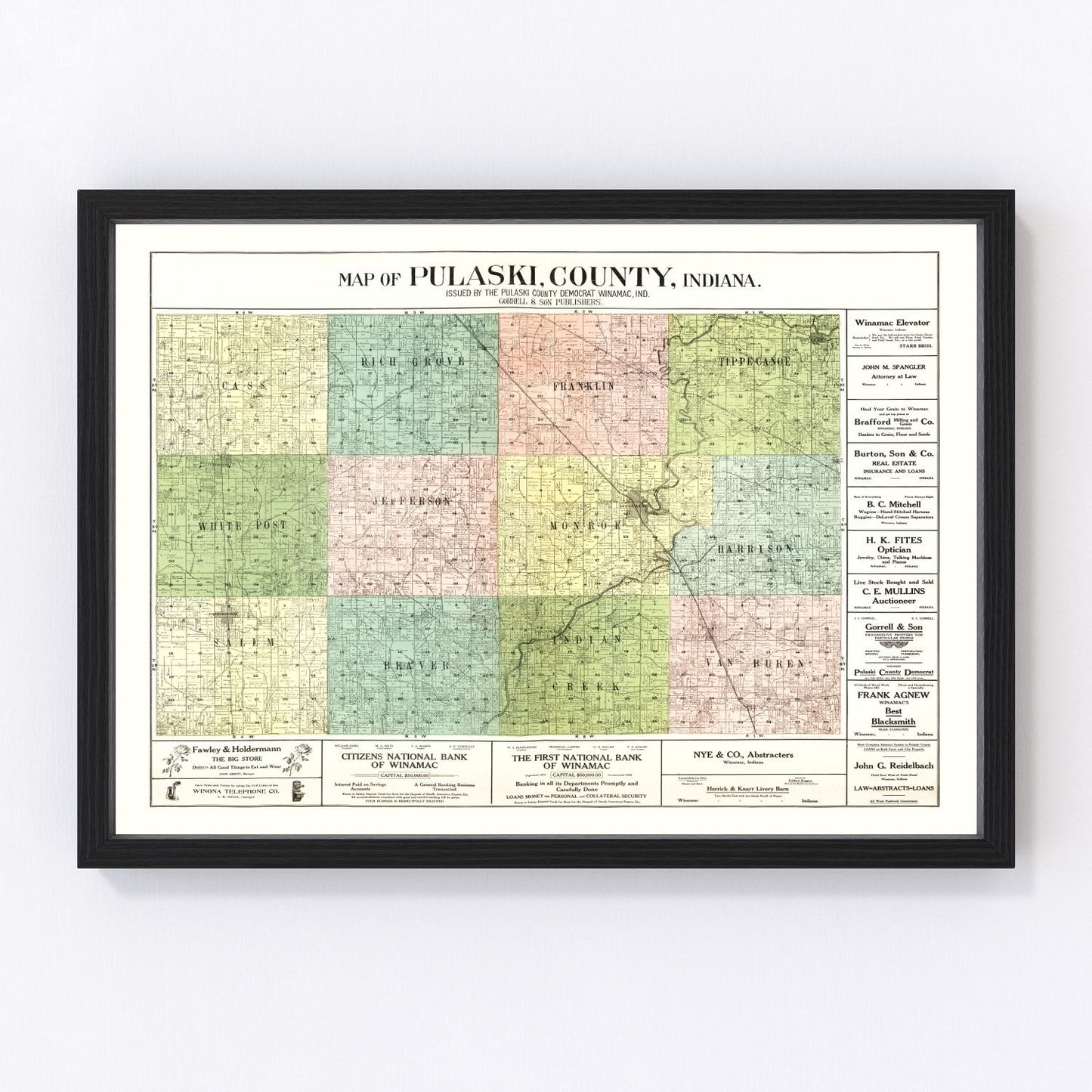 Vintage map of Pulaski County, Indiana, 1907
