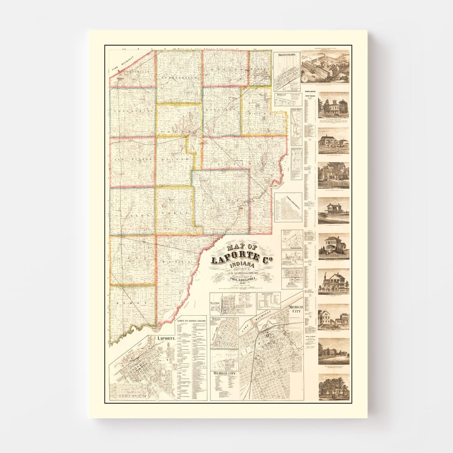 Vintage Map of La Porte County, Indiana, 1866