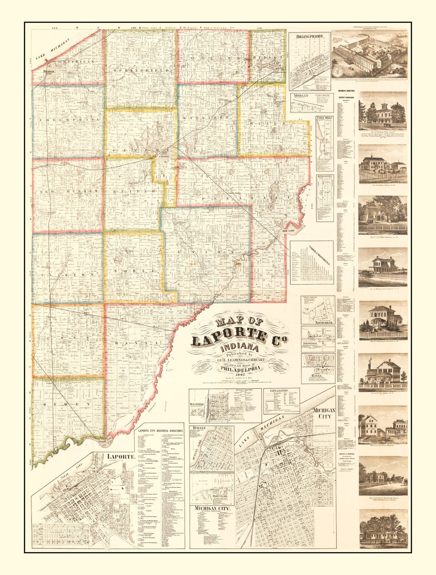 Vintage Map of La Porte County, Indiana, 1866