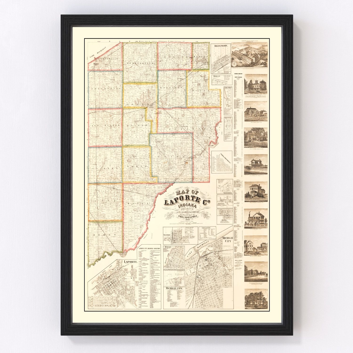 vintage map of La Porte County, Indiana, 1866