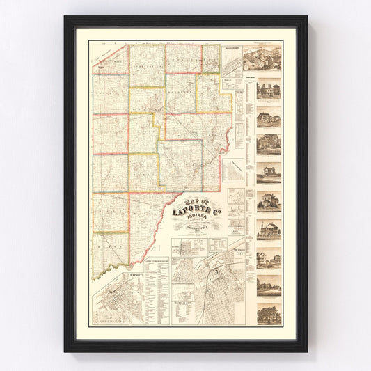 vintage map of La Porte County, Indiana, 1866