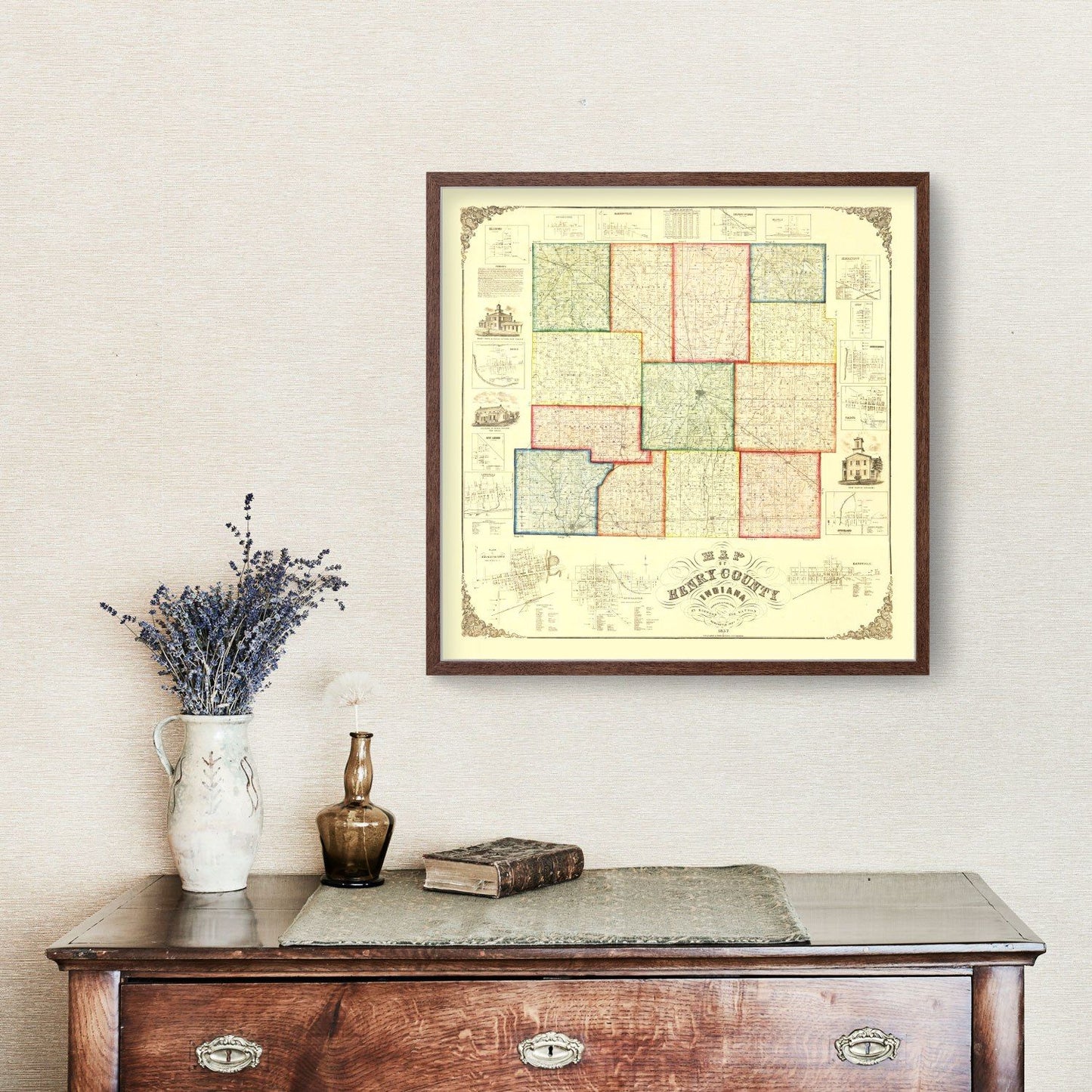 Vintage Map of Henry County, Indiana, 1857