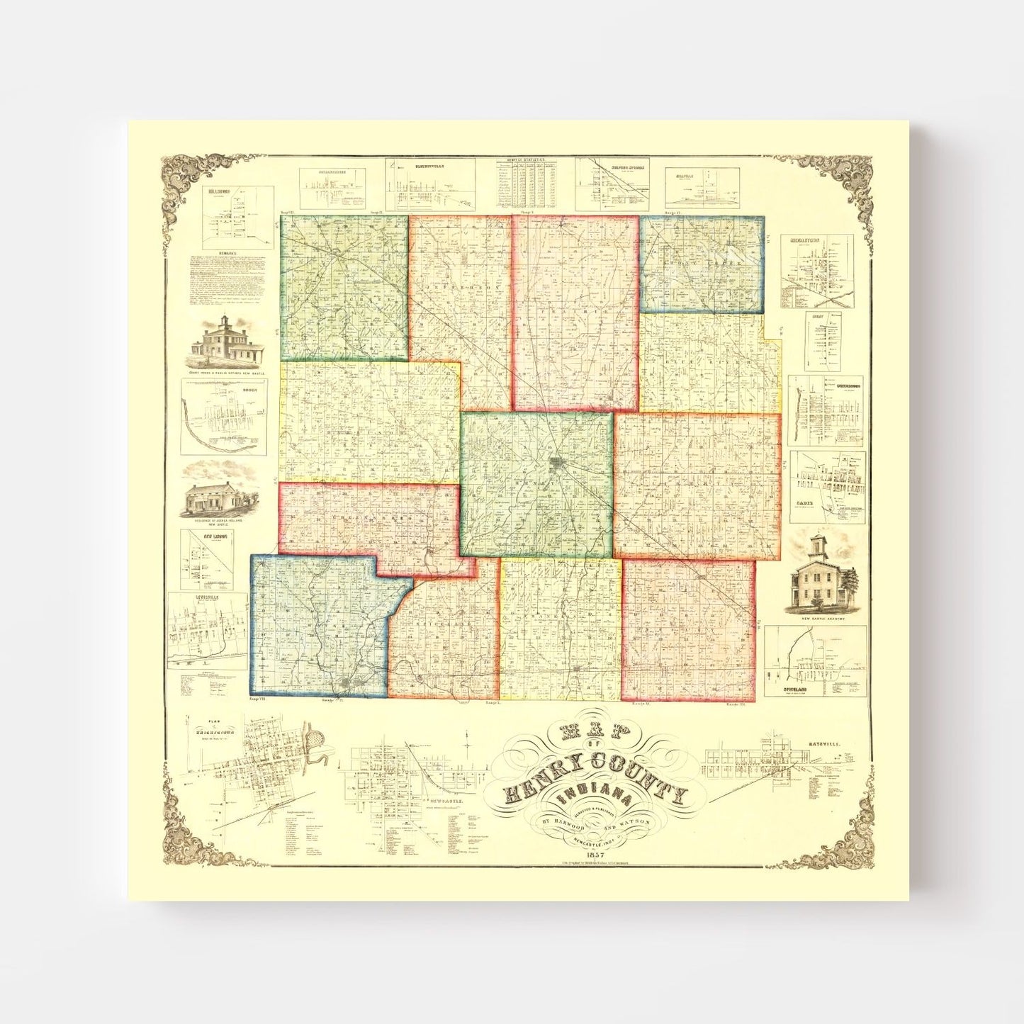 Vintage Map of Henry County, Indiana, 1857
