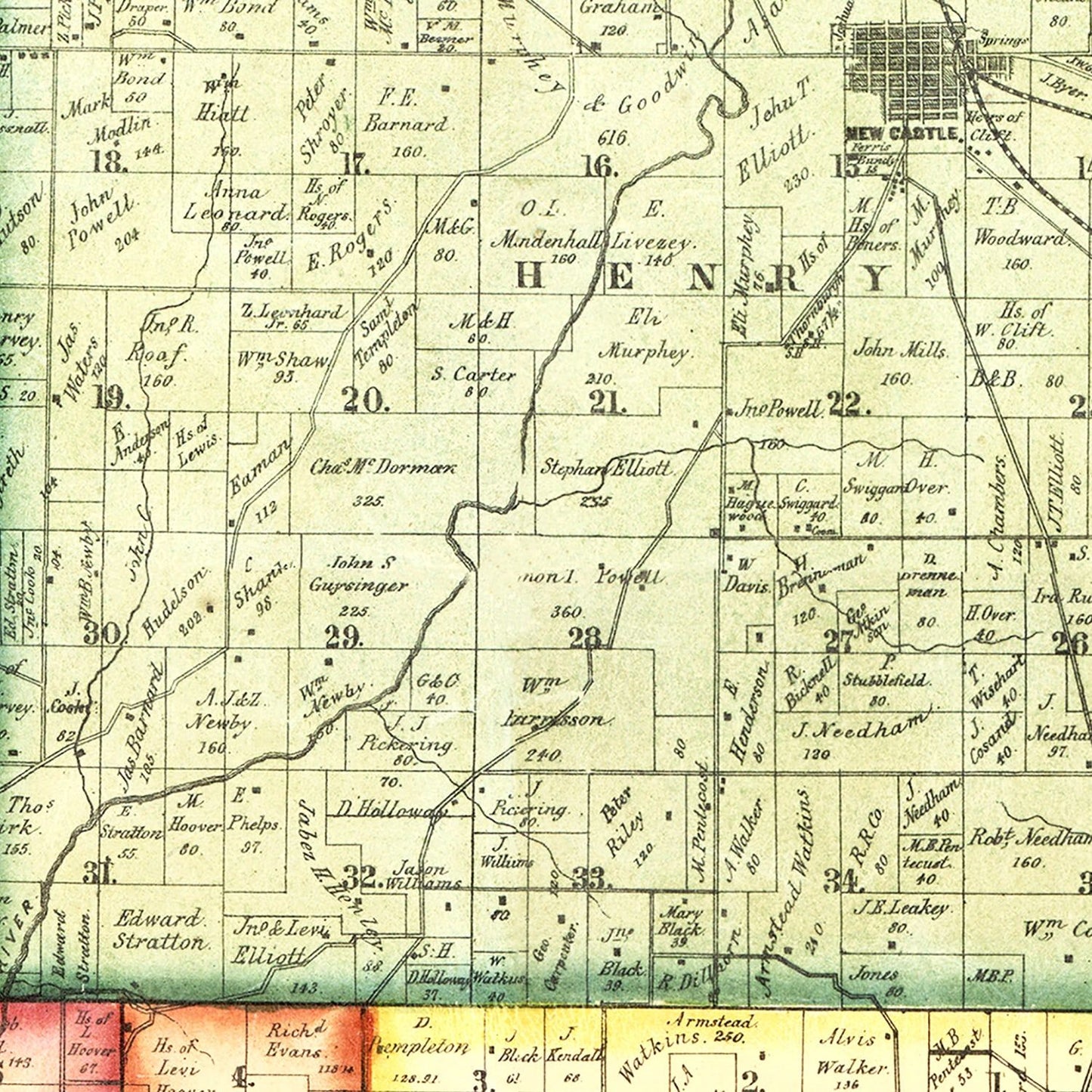 Vintage Map of Henry County, Indiana, 1857
