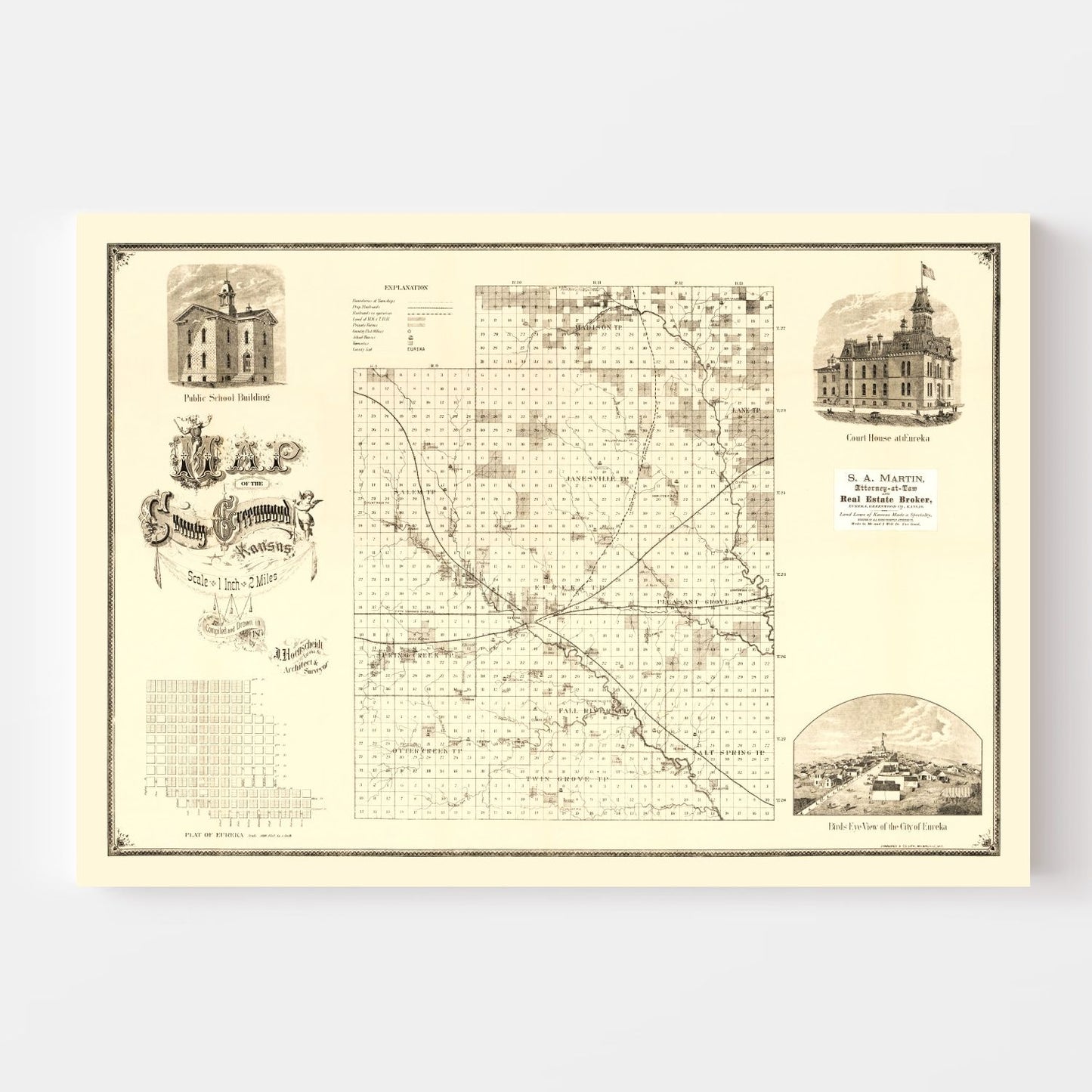 Vintage Map of Greenwood County, Kansas, 1877