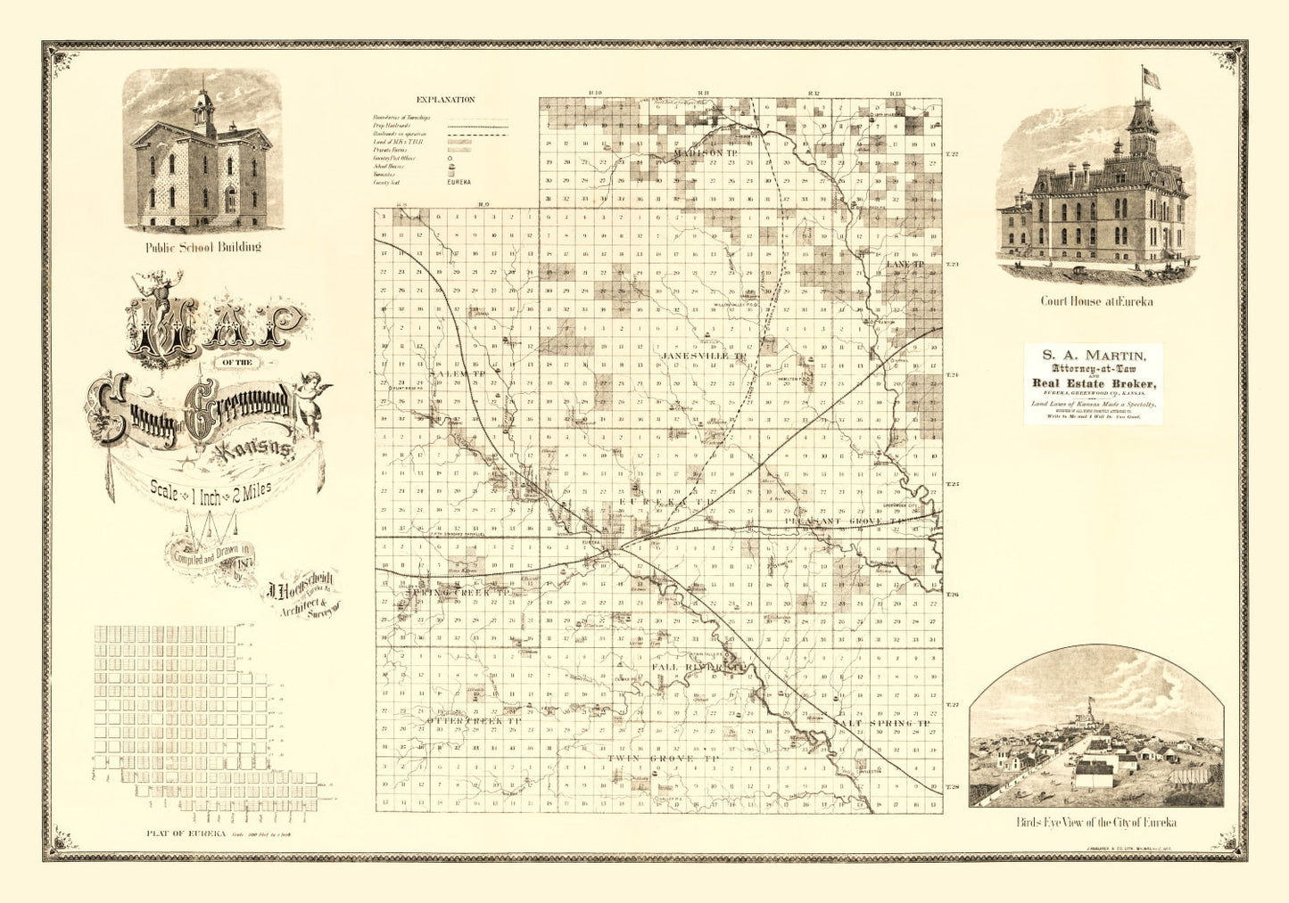 Vintage Map of Greenwood County, Kansas, 1877