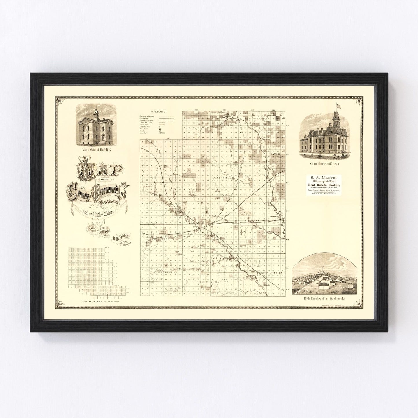 vintage map of Greenwood County, Kansas, 1877