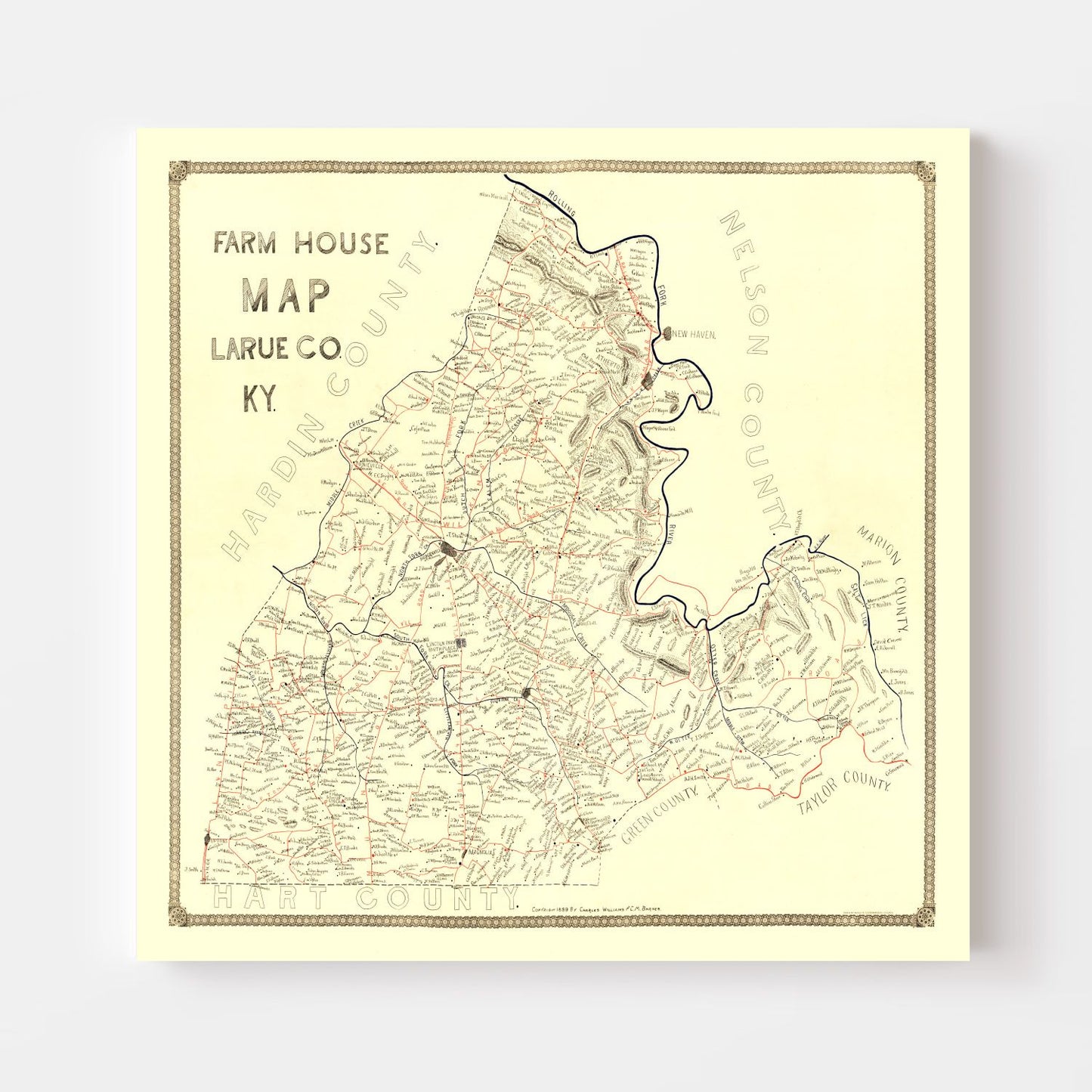 Vintage Map of Larue County, Kentucky, 1899