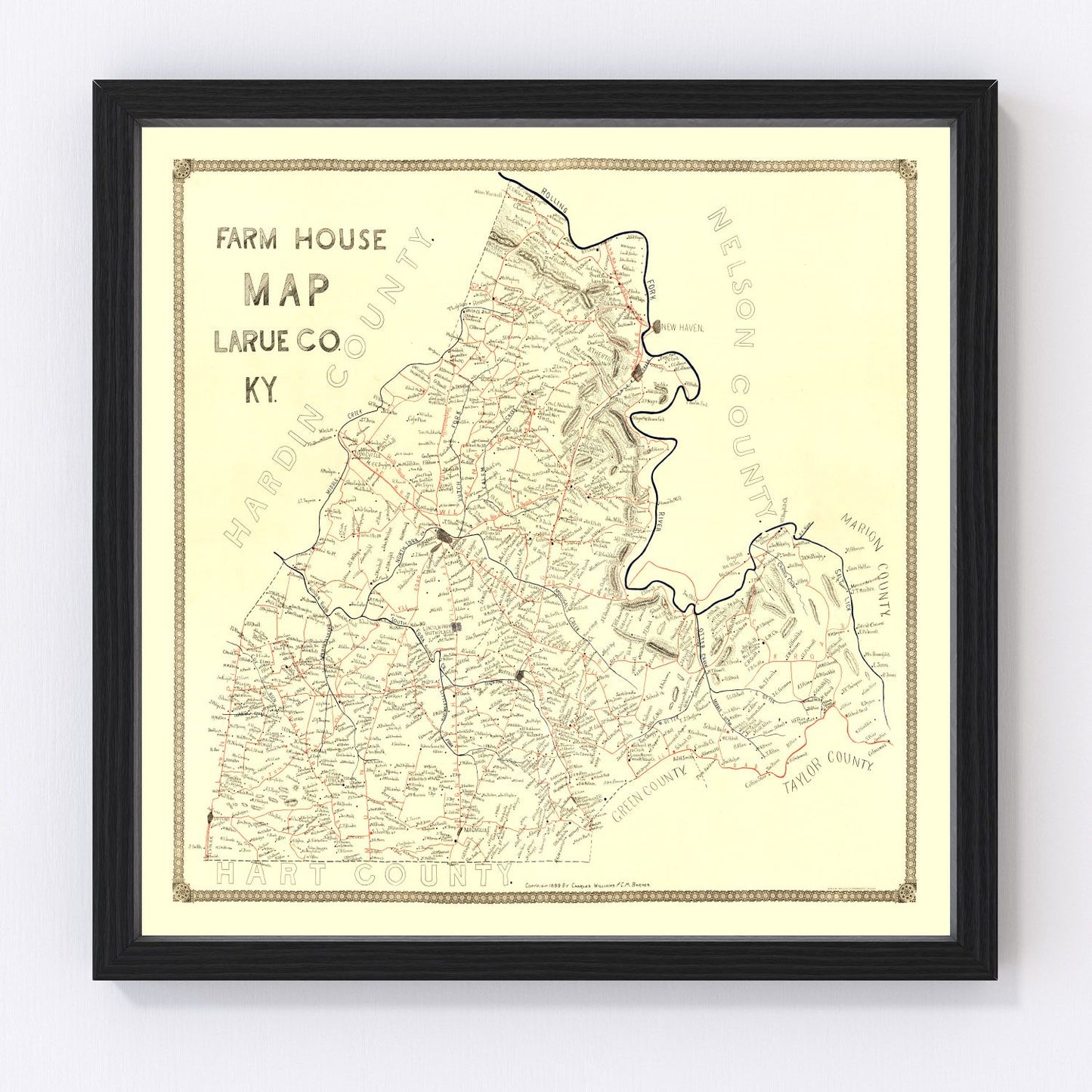 Vintage map of Larue County, Kentucky, 1899