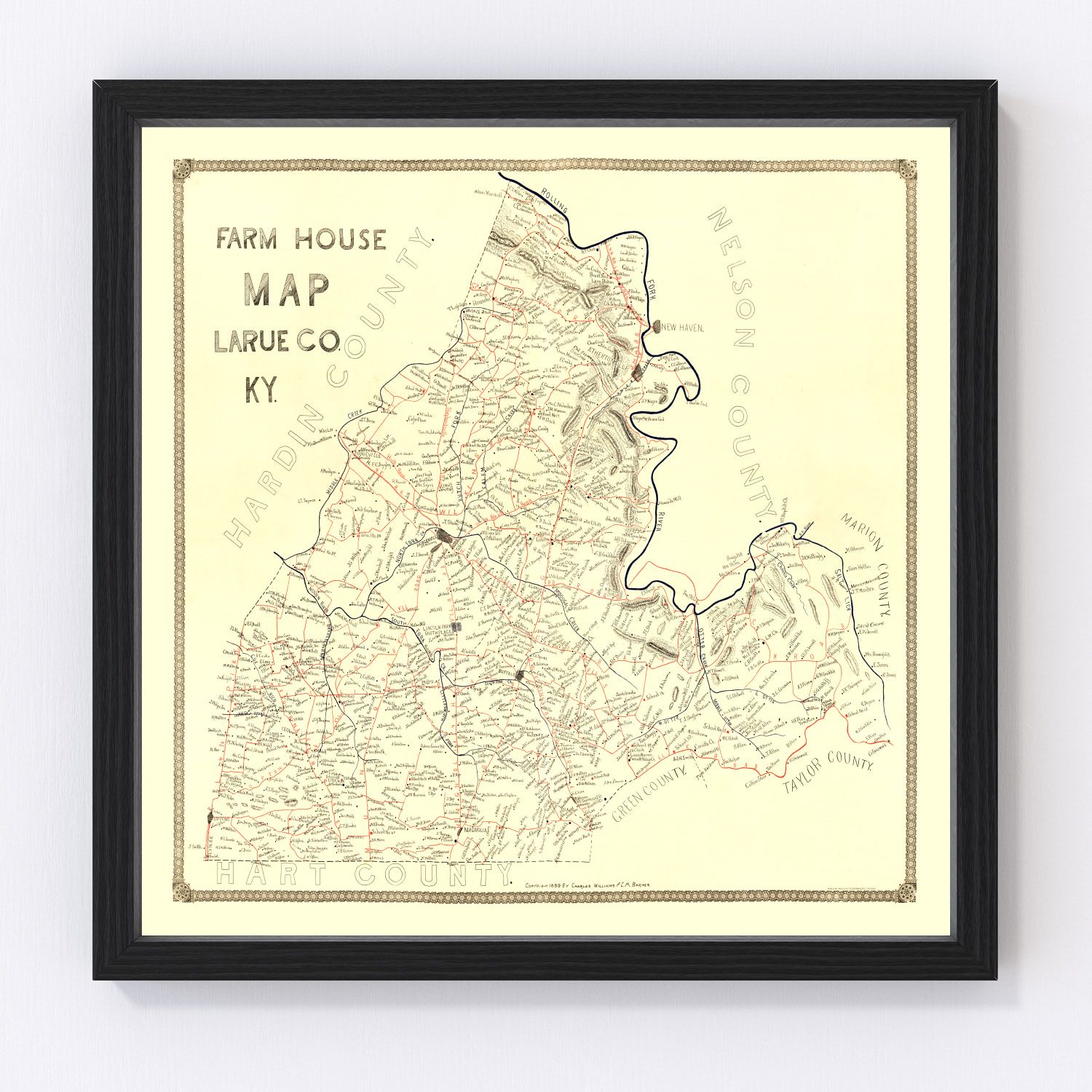 Vintage map of Larue County, Kentucky, 1899