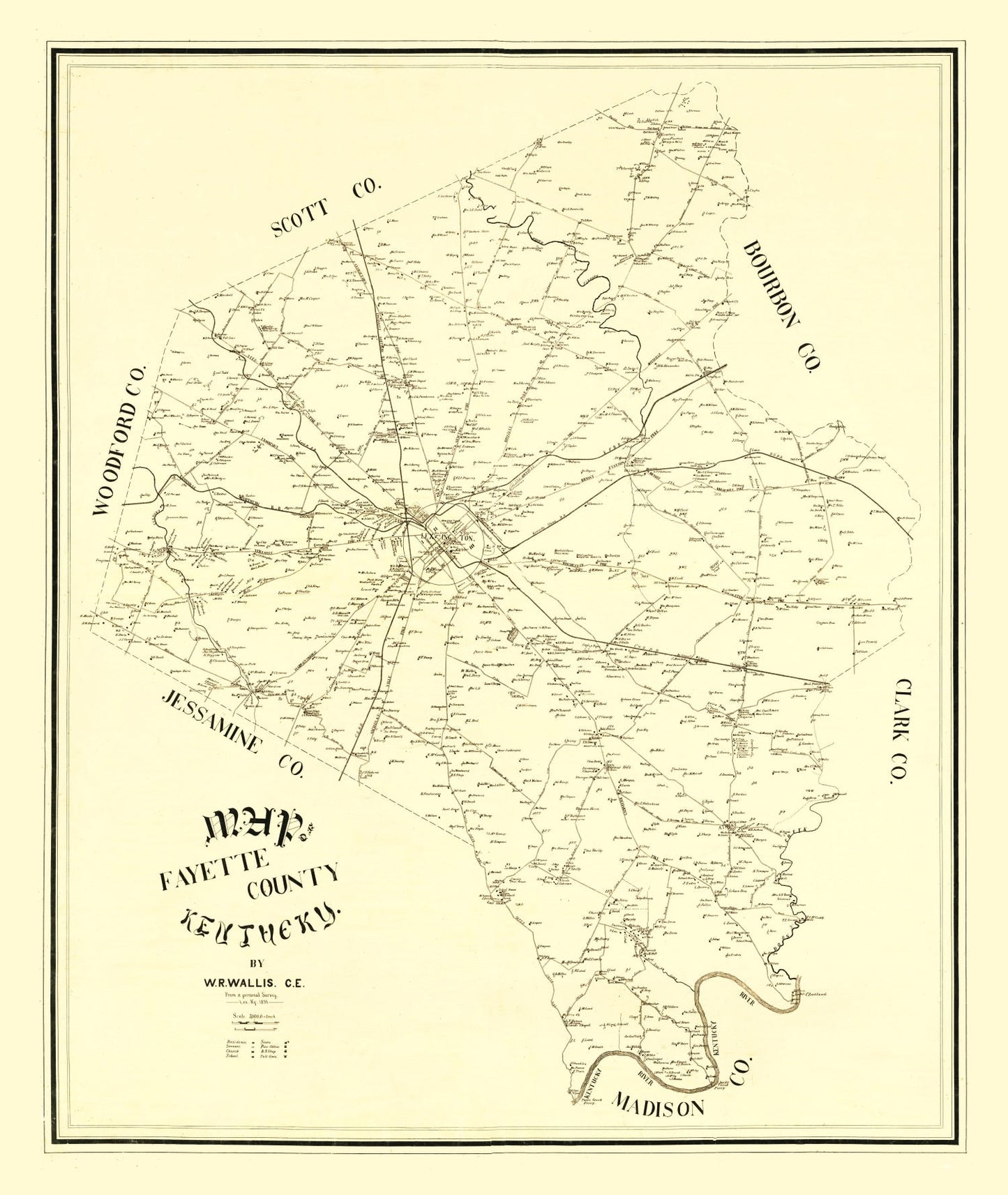 Vintage Map of Fayette County, Kentucky, 1891
